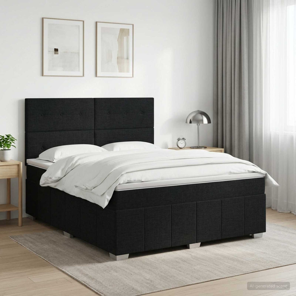 Boxmadras med topmadras med hovedgærde Sort 160 x 200 cm Stof