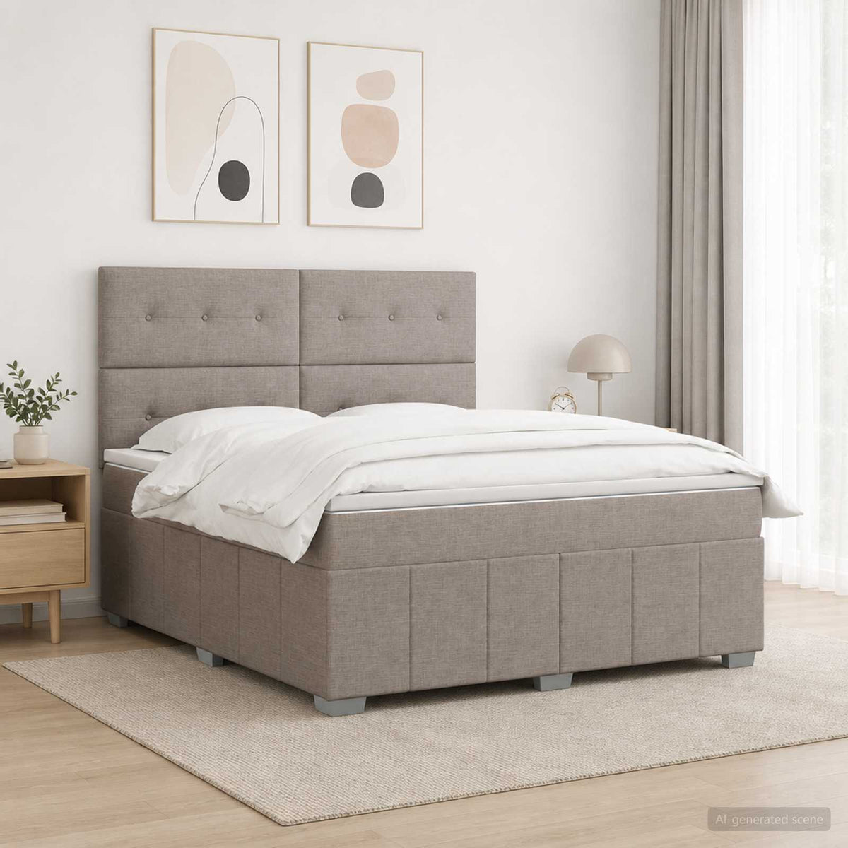 Boxmadras med topmadras Gråbrun 160 x 200 cm Stof