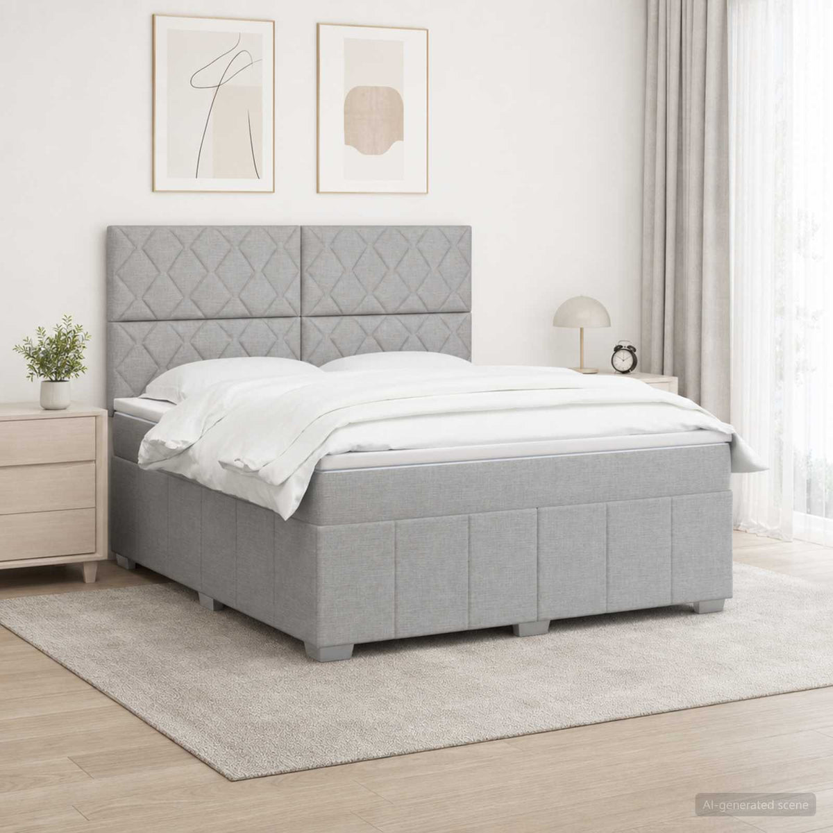 Boxmadras med topmadras Lysegrå 180 x 200 cm Stof
