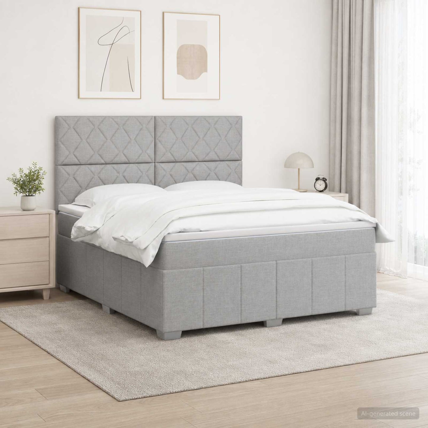 Boxmadras med topmadras Lysegrå 140 x 190 cm Stof