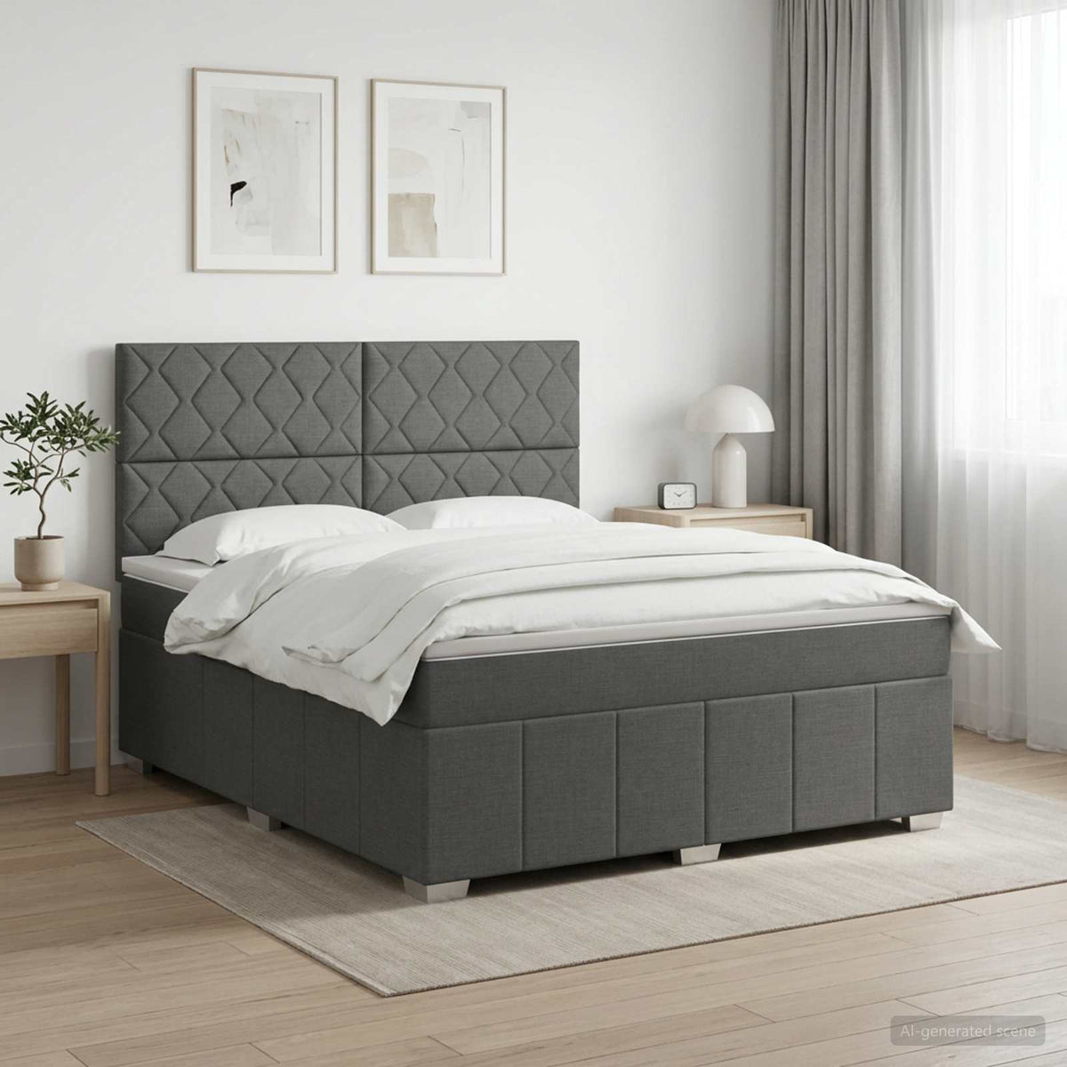 Boxmadras med topmadras Mørkegrå 160 x 200 cm Stof