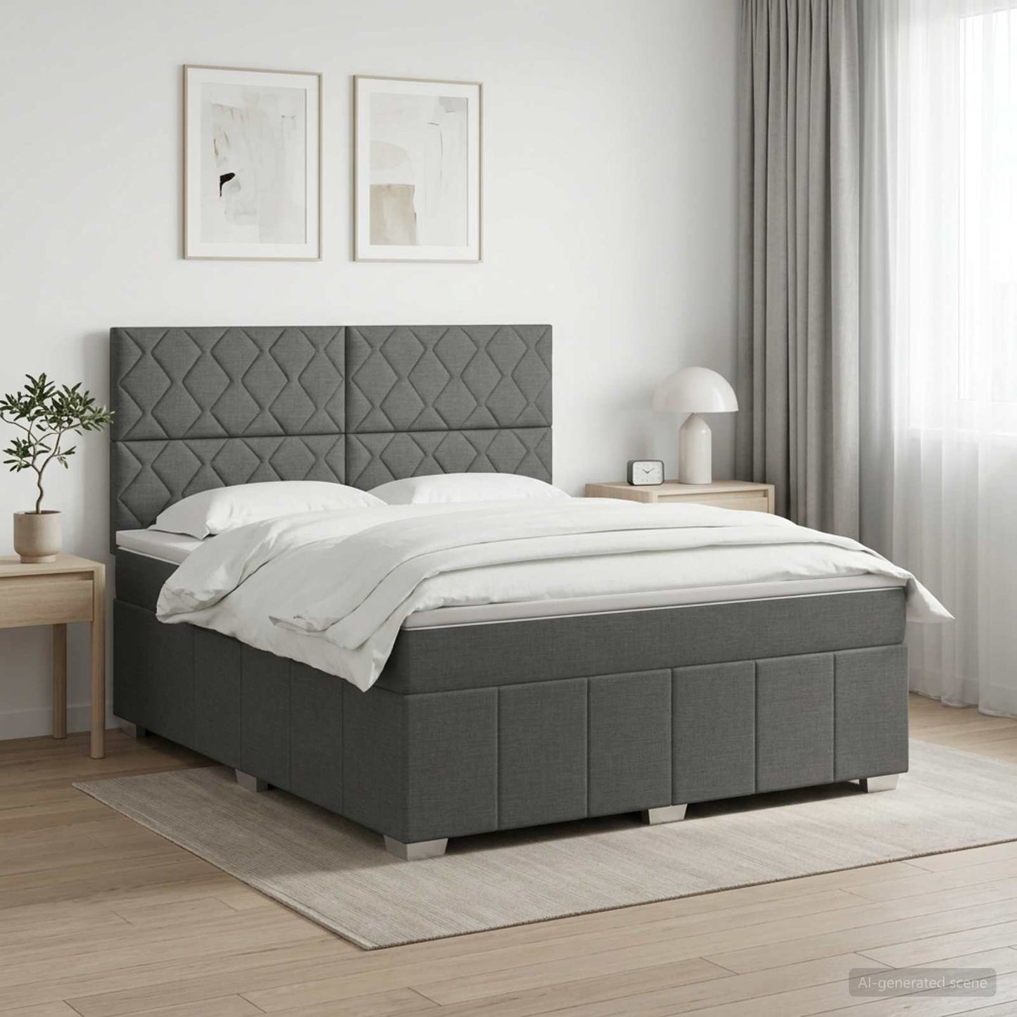 Boxmadras med topmadras Mørkegrå 140 x 190 cm Stof