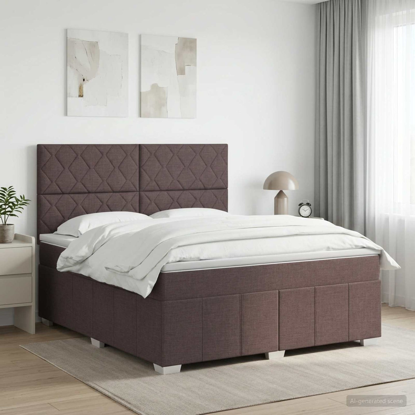 Boxmadras med topmadras Mørk Brun 180 x 200 cm Stof
