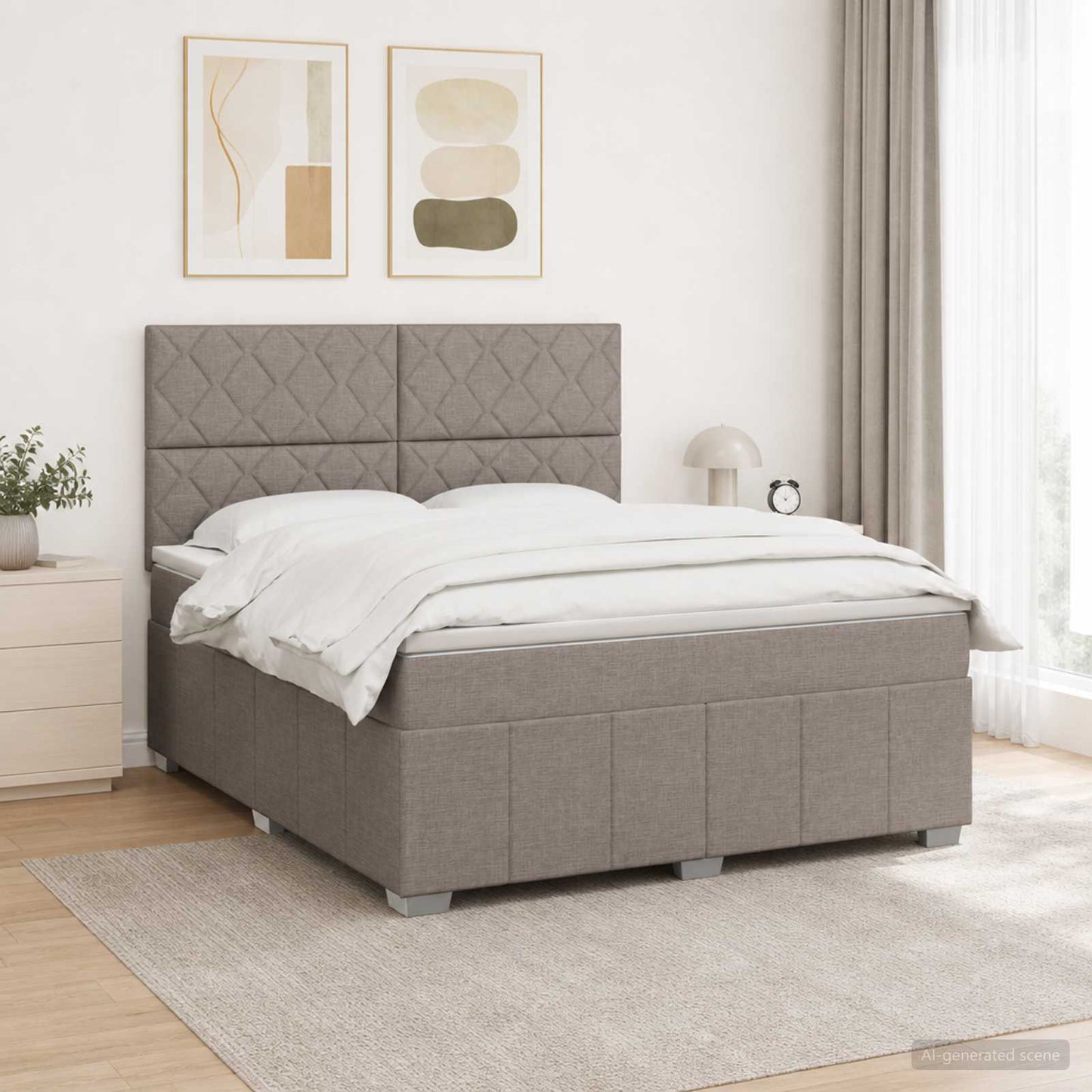 Boxmadras med topmadras Gråbrun 160 x 200 cm Stof