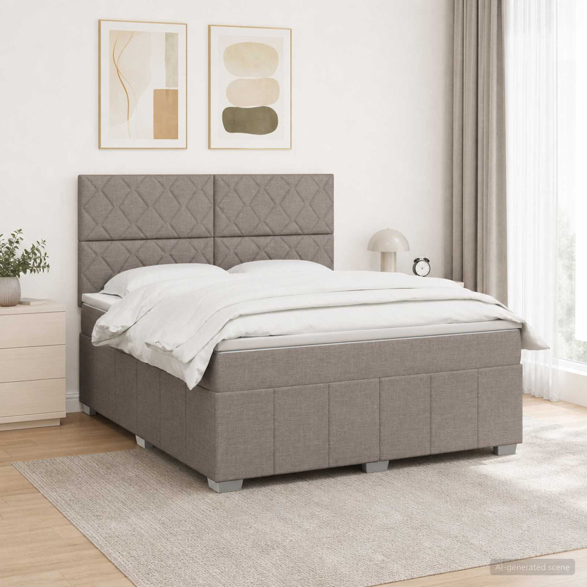Boxmadras med topmadras Gråbrun 180 x 200 cm Stof