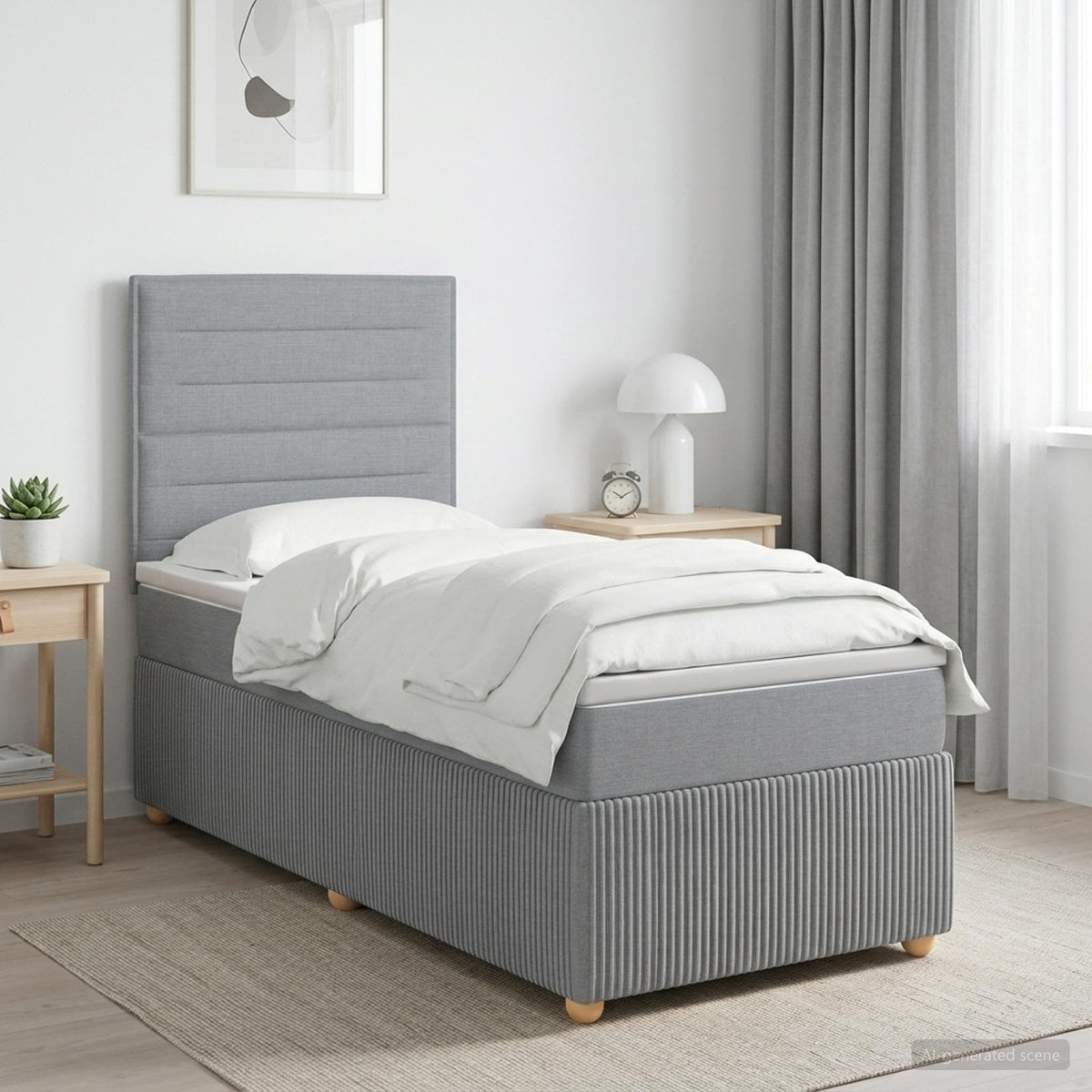 Boxmadras med topmadras med hovedgærde Lysegrå 90 x 200 cm Stof