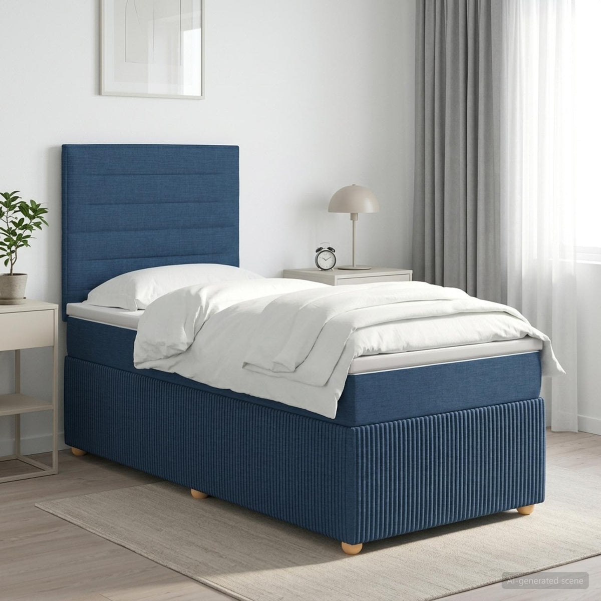 Boxmadras med topmadras med hovedgærde Blå 100 x 200 cm Stof
