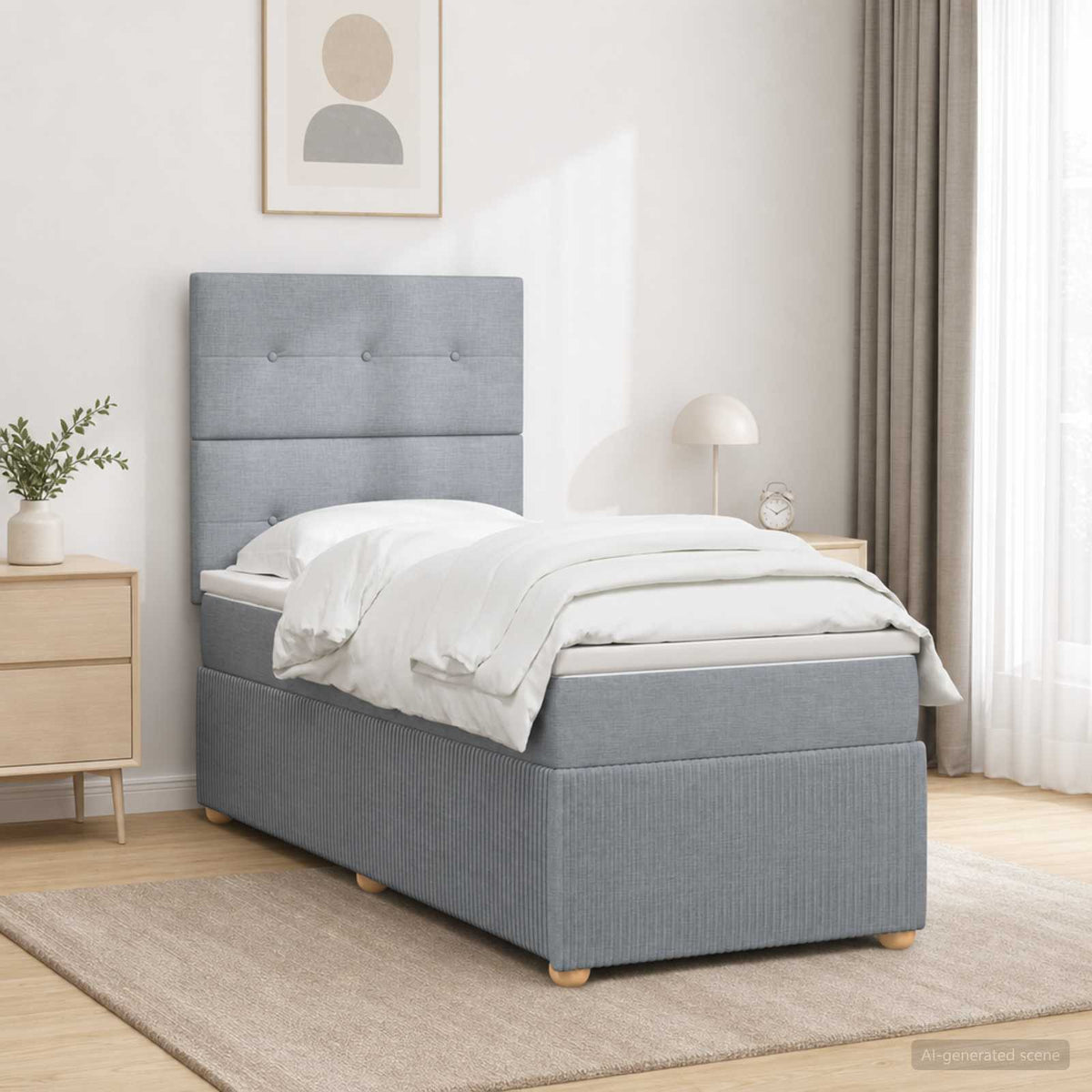 Boxmadras med topmadras med hovedgærde Lysegrå 90 x 200 cm Stof