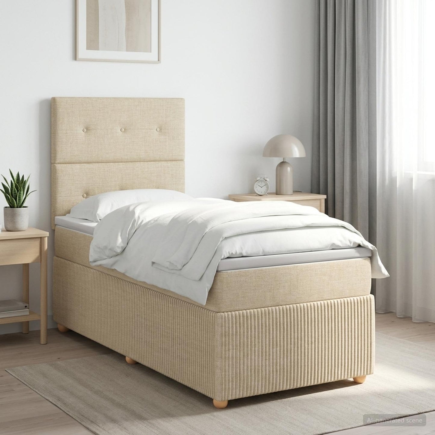 Boxmadras med topmadras Cremefarvet 90 x 200 cm Stof