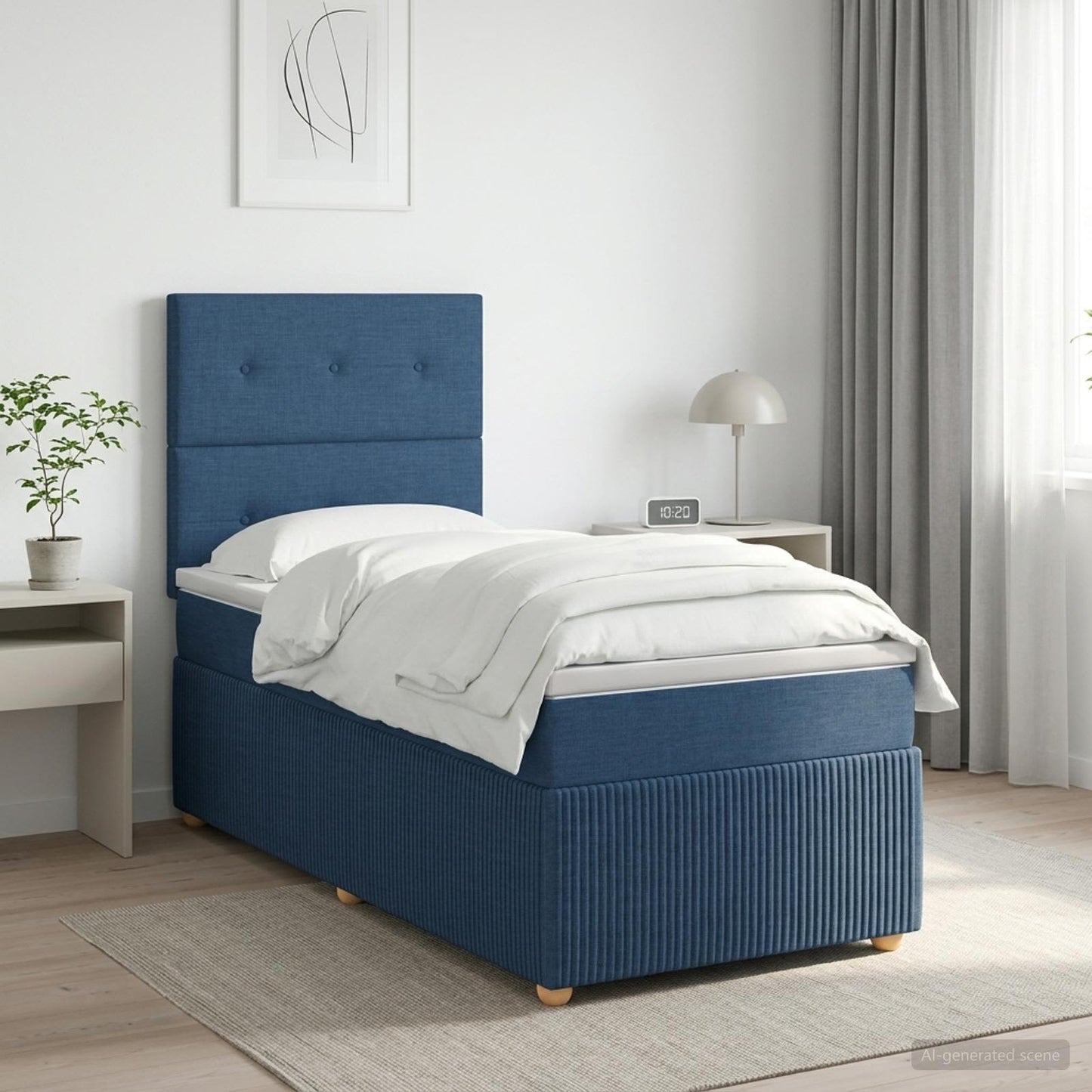 Boxmadras med topmadras med hovedgærde Blå 90 x 190 cm Stof