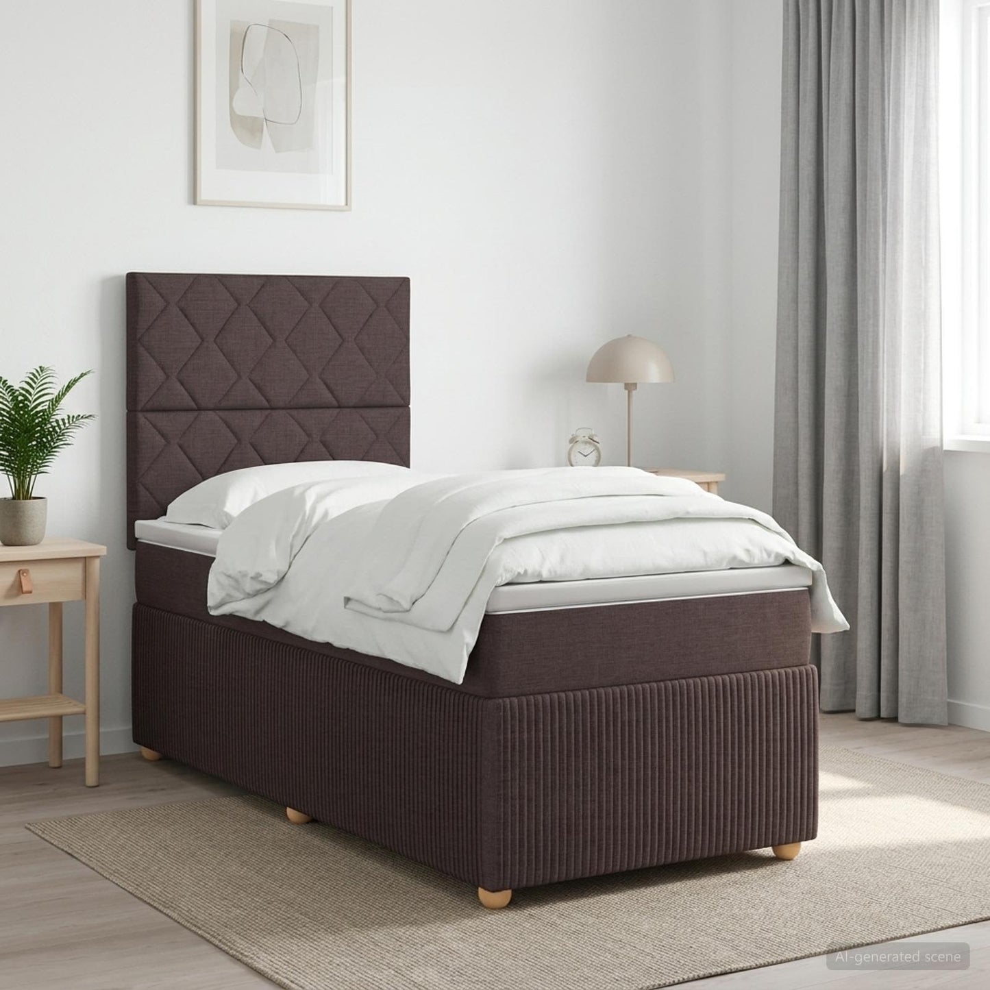 Boxmadras med topmadras Mørk Brun 90 x 200 cm Stof