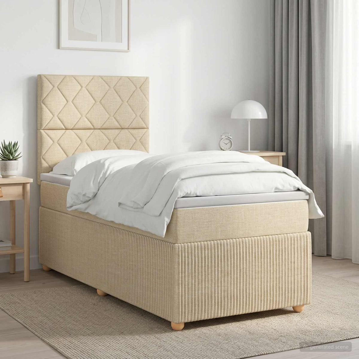 Boxmadras med topmadras Cremefarvet 100 x 200 cm Stof