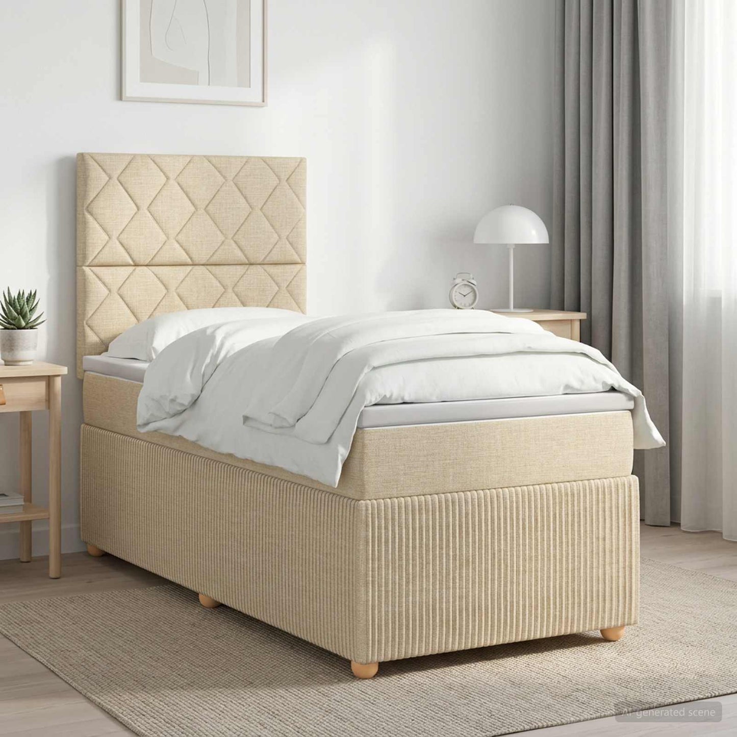 Boxmadras med topmadras Cremefarvet 80 x 200 cm Stof