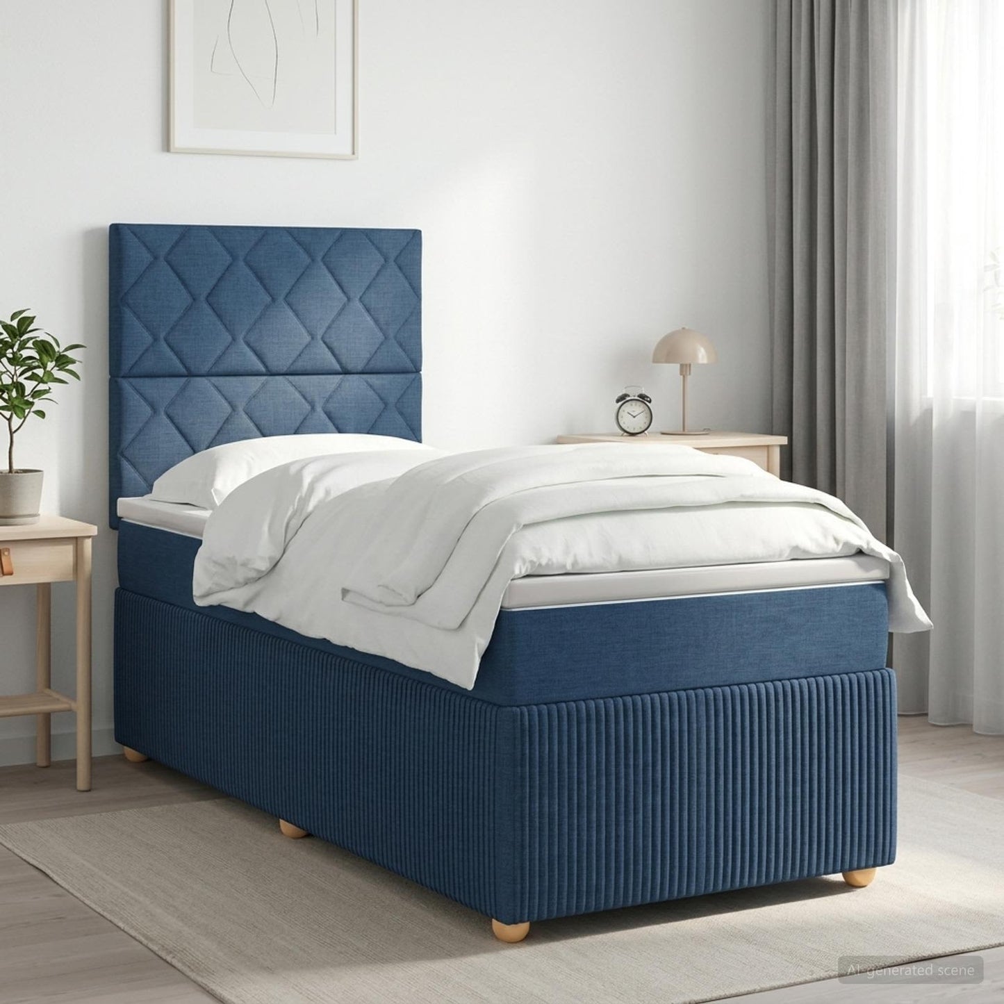 Boxmadras med topmadras med hovedgærde Blå 90 x 200 cm Stof