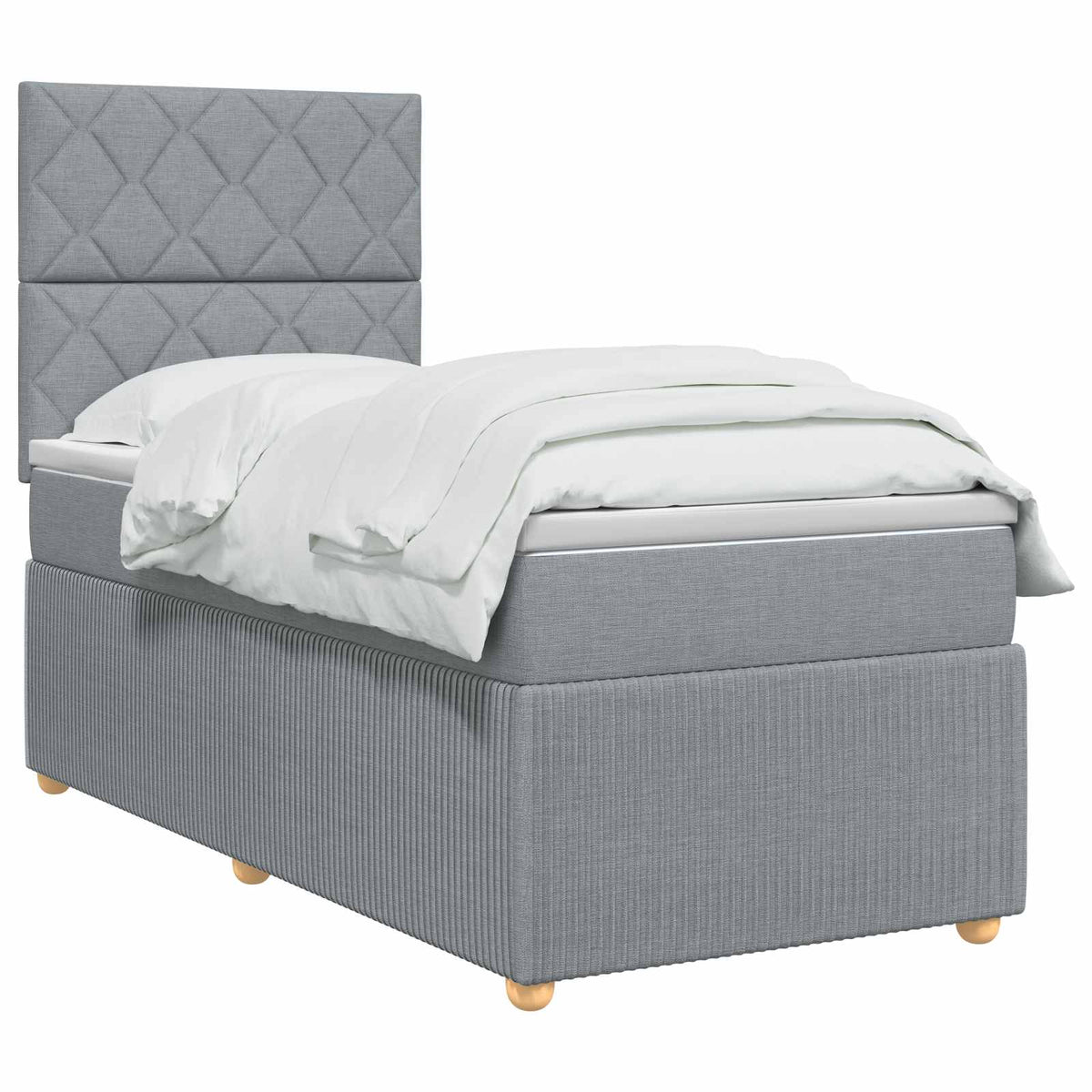 Boxmadras med topmadras med hovedgærde Lysegrå 90 x 190 cm Stof