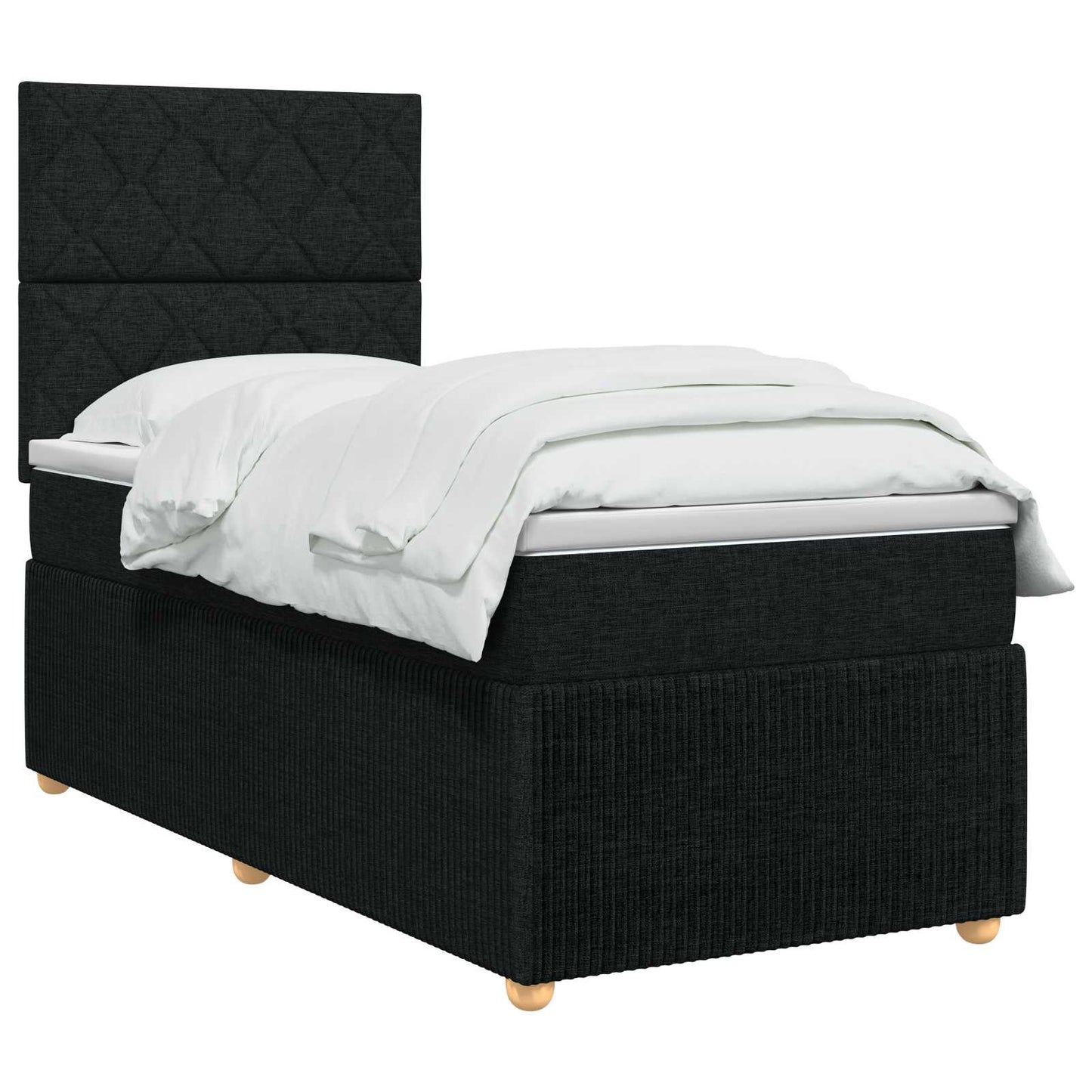 Boxmadras med topmadras med hovedgærde Sort 90 x 190 cm Stof