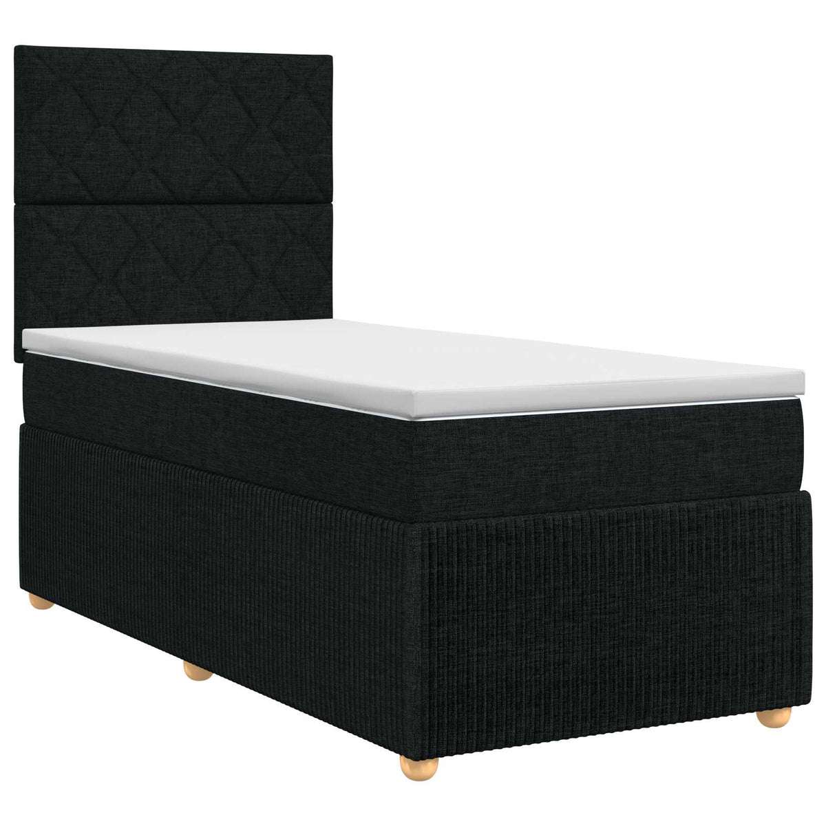 Boxmadras med topmadras med hovedgærde Sort 90 x 200 cm Stof
