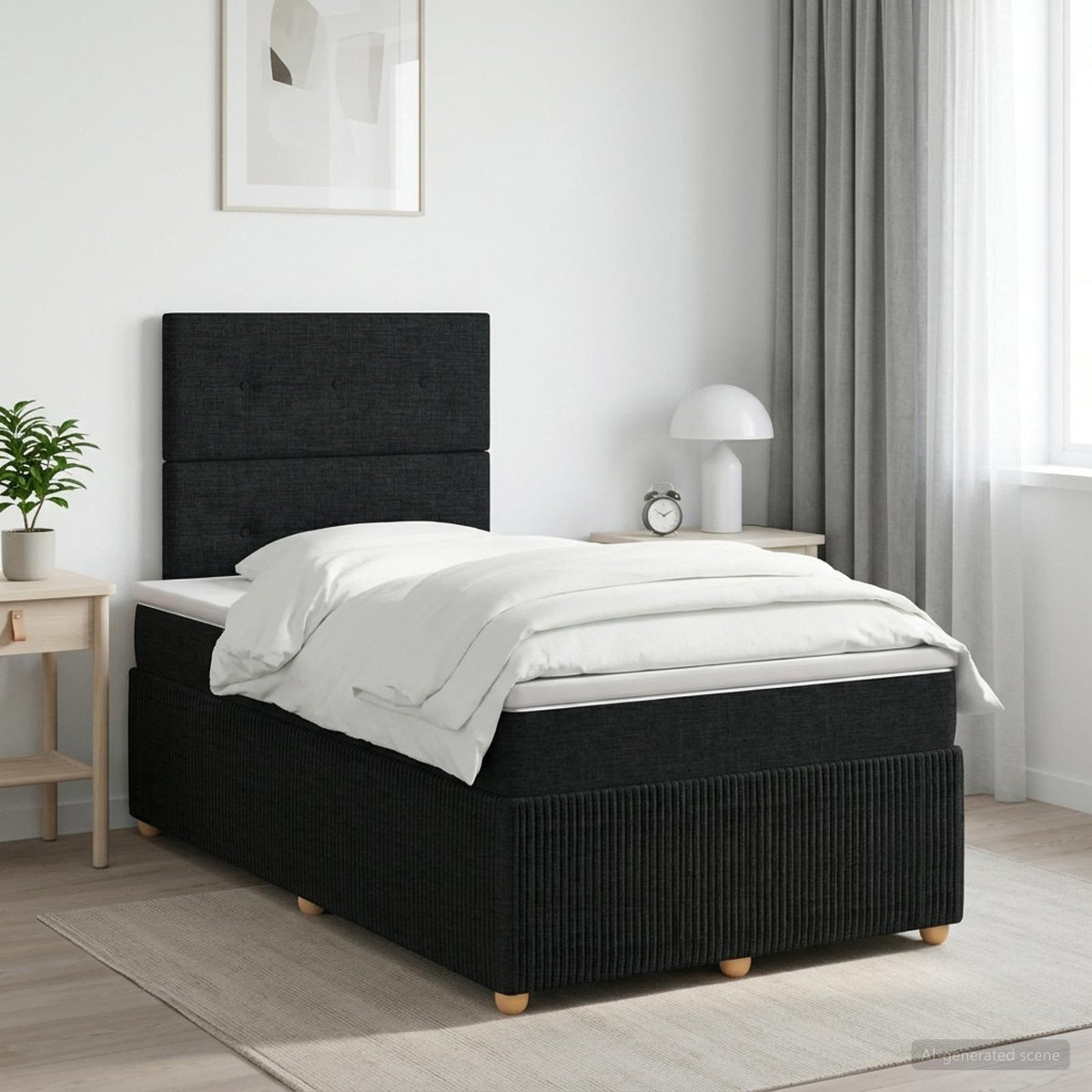Boxmadras med topmadras med hovedgærde Sort 120 x 190 cm Stof