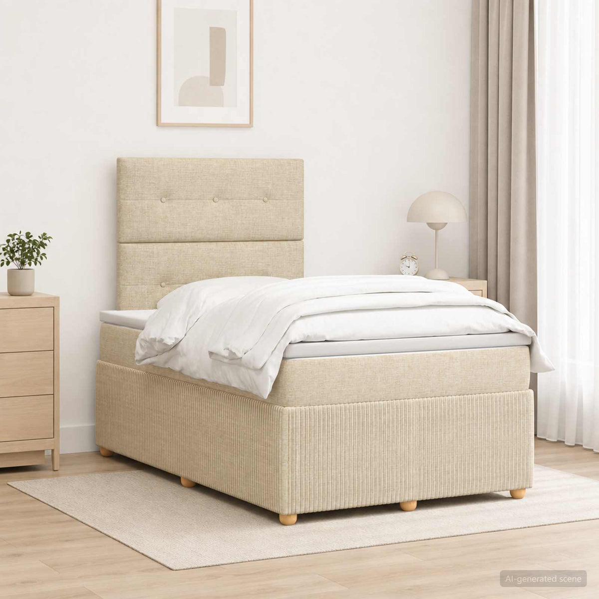 Boxmadras med topmadras Cremefarvet 120 x 190 cm Stof