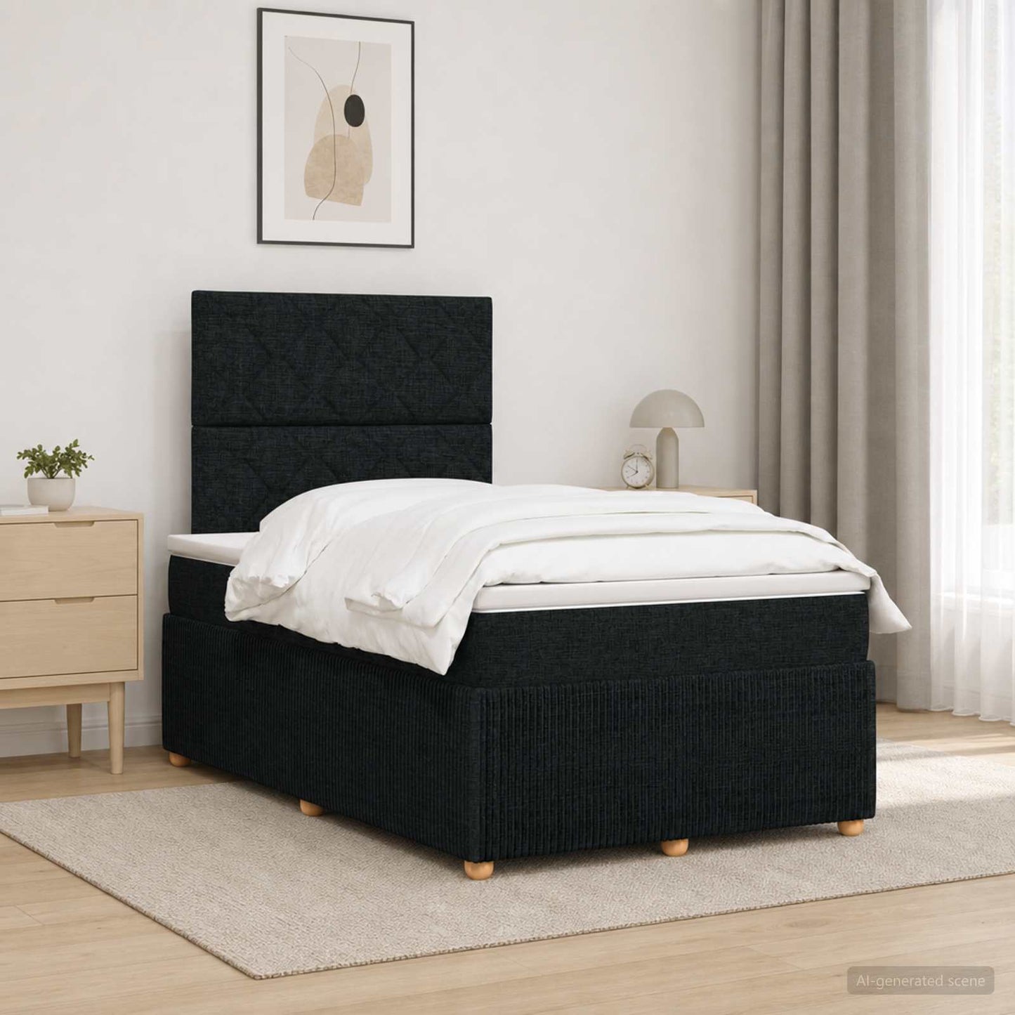 Boxmadras med topmadras med hovedgærde Sort 120 x 200 cm Stof