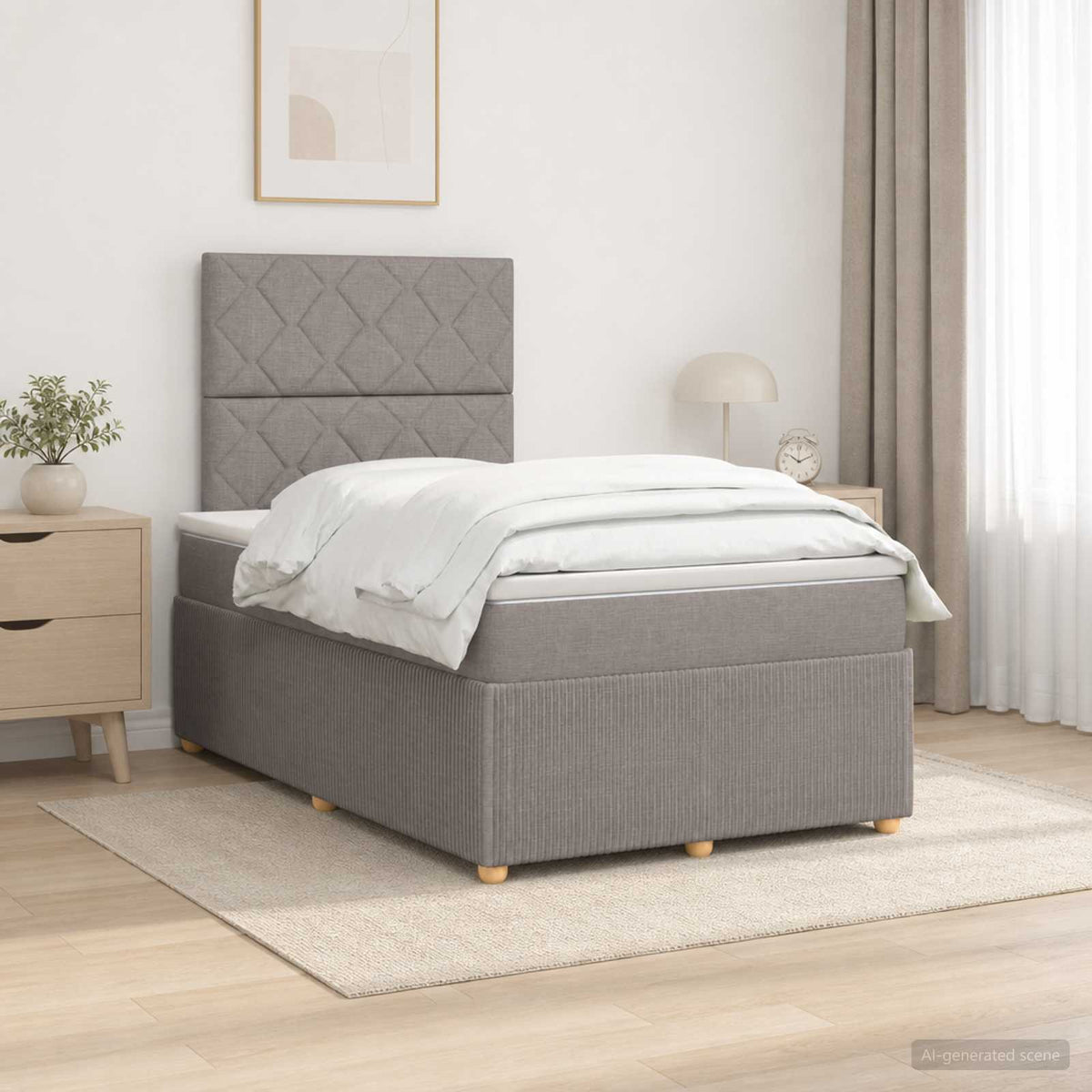 Boxmadras med topmadras Gråbrun 120 x 190 cm Stof