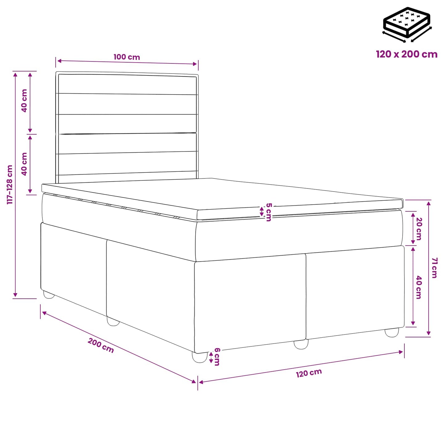 Boxmadras med topmadras Mørk Brun 120 x 200 cm Stof