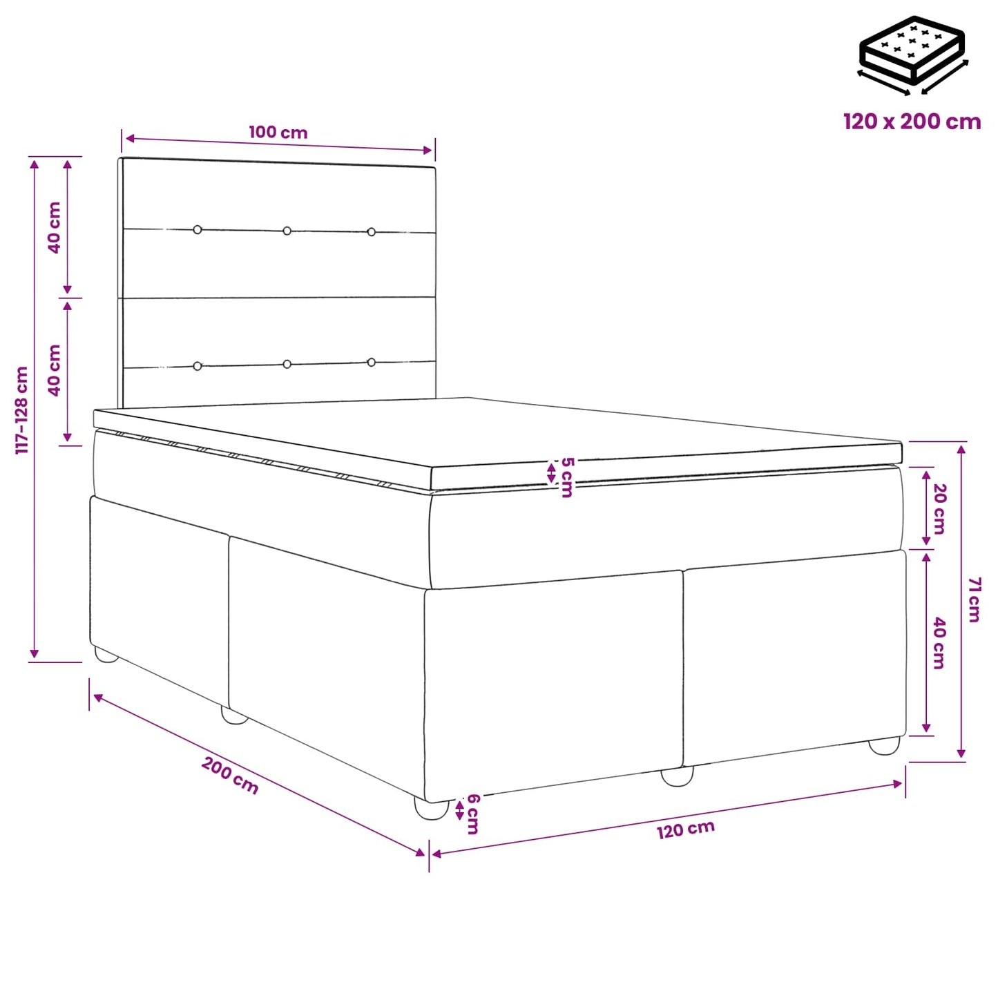 Boxmadras med topmadras Mørk Brun 120 x 200 cm Stof