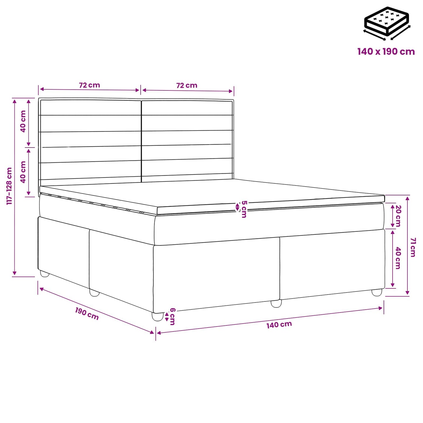 Boxmadras med topmadras Lysegrå 140 x 190 cm Stof