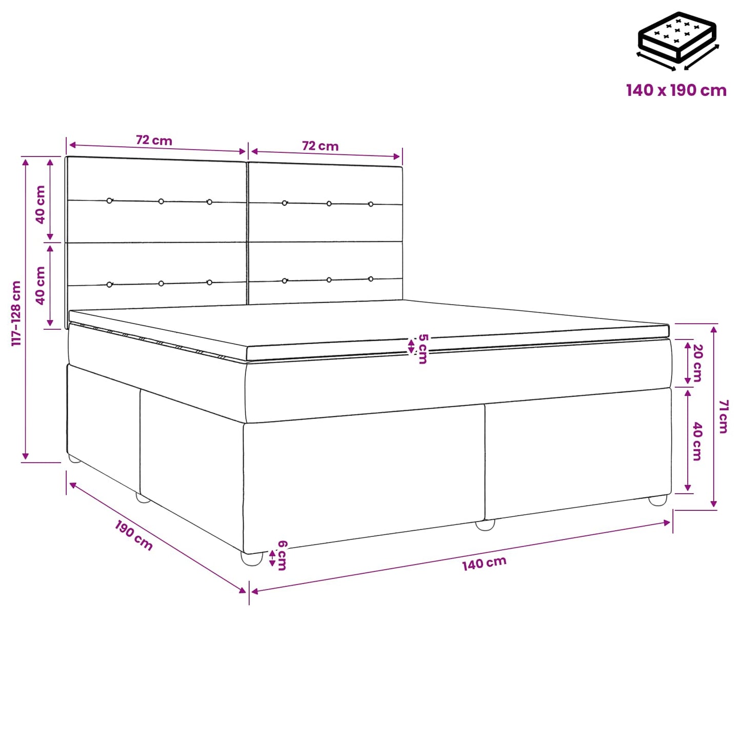Boxmadras med topmadras Gråbrun 140 x 190 cm Stof