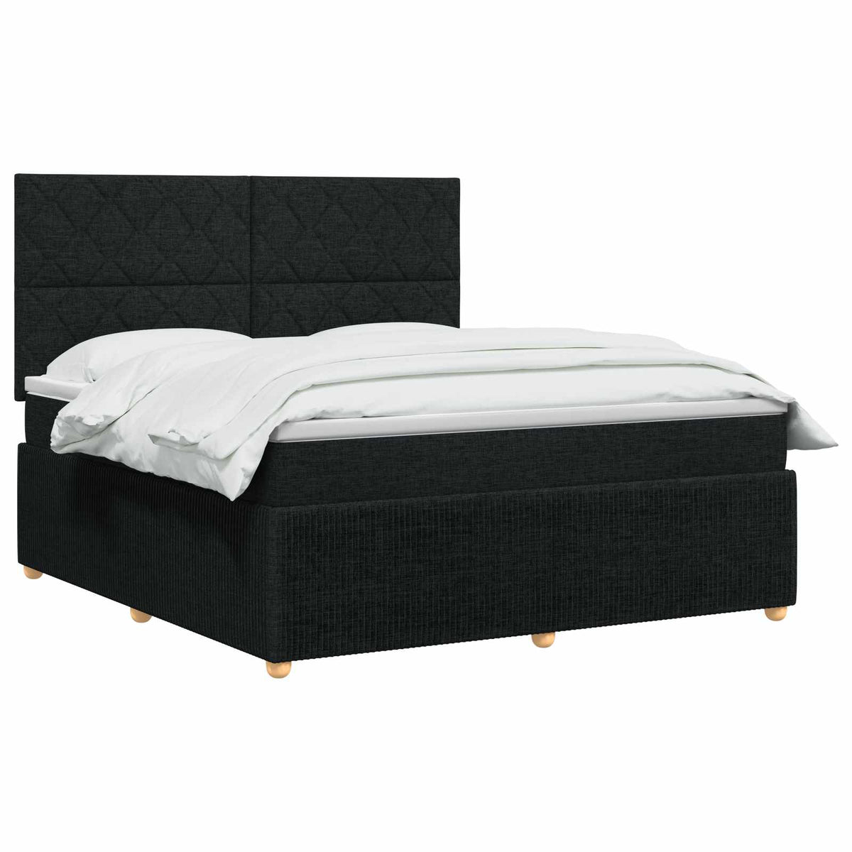 Boxmadras med topmadras med hovedgærde Sort 140 x 190 cm Stof