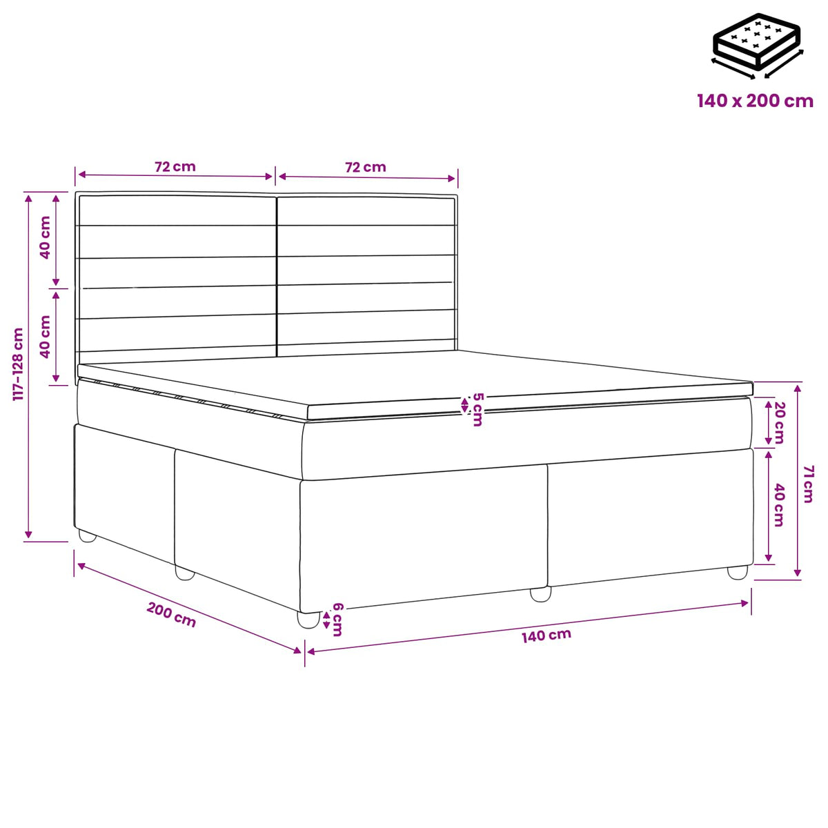 Boxmadras med topmadras Gråbrun 140 x 200 cm Stof