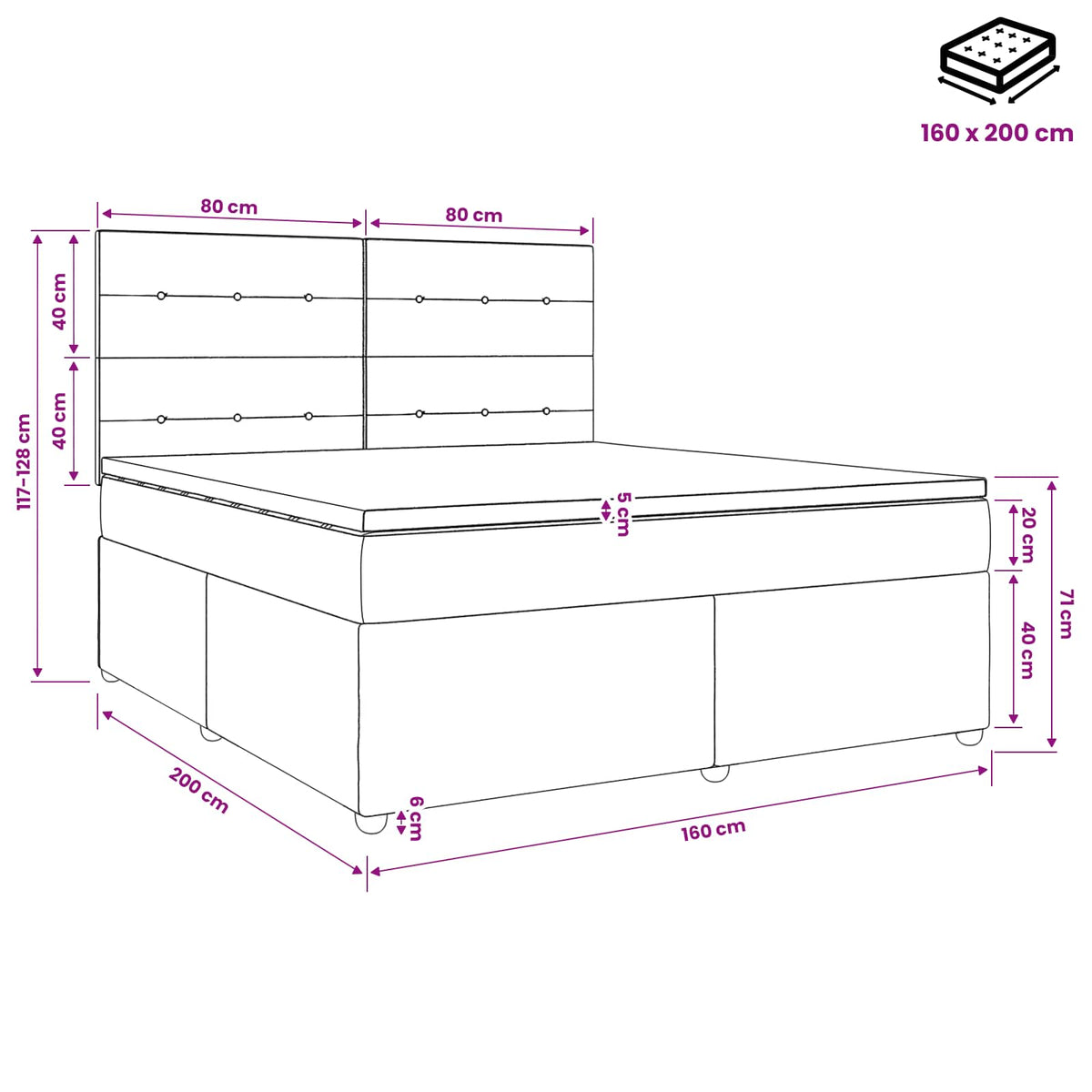 Boxmadras med topmadras Lysegrå 160 x 200 cm Stof