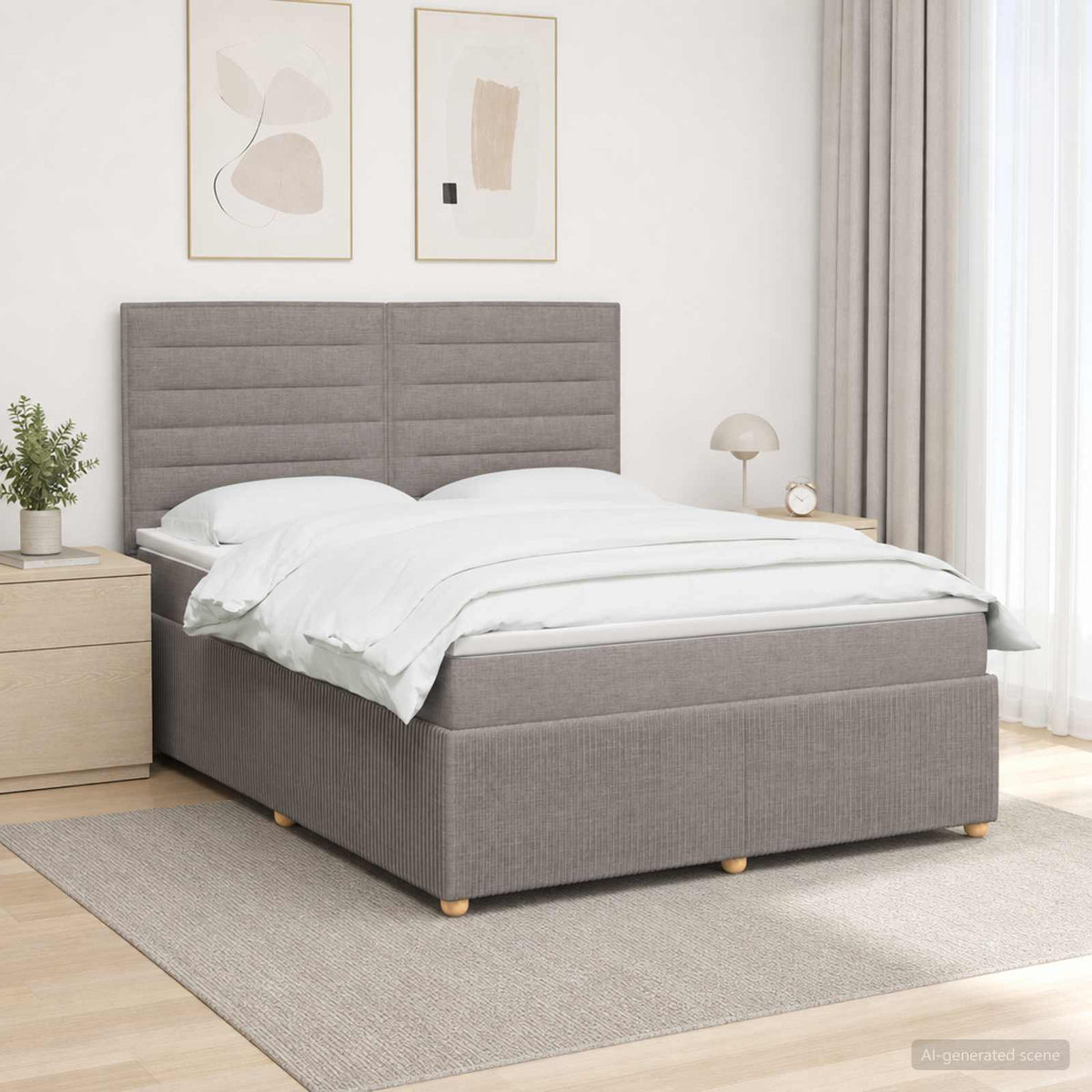 Boxmadras med topmadras Gråbrun 140 x 190 cm Stof