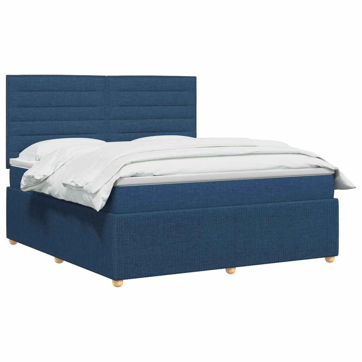 Boxmadras med topmadras med hovedgærde Blå 180 x 200 cm Stof