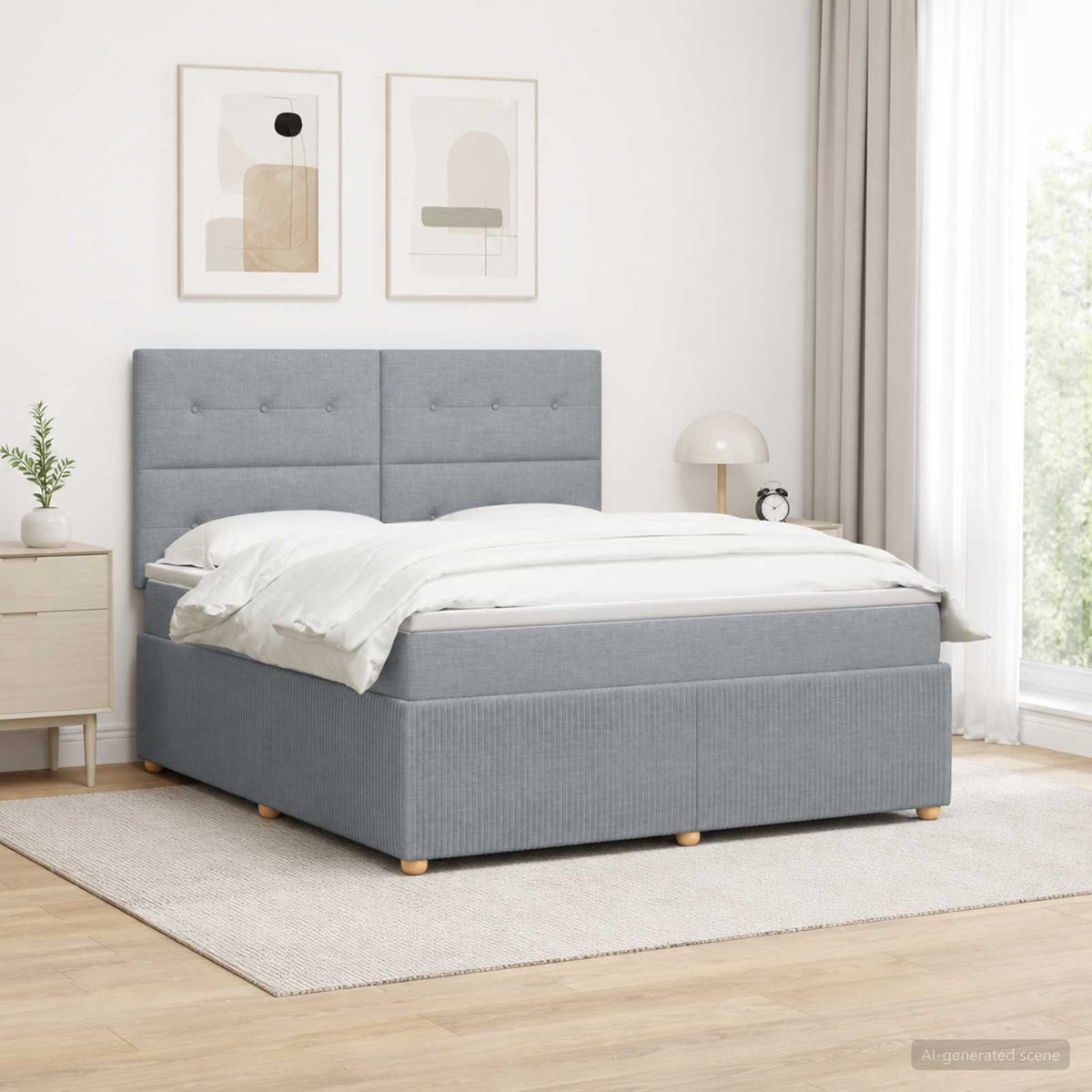 Boxmadras med topmadras Lysegrå 160 x 200 cm Stof