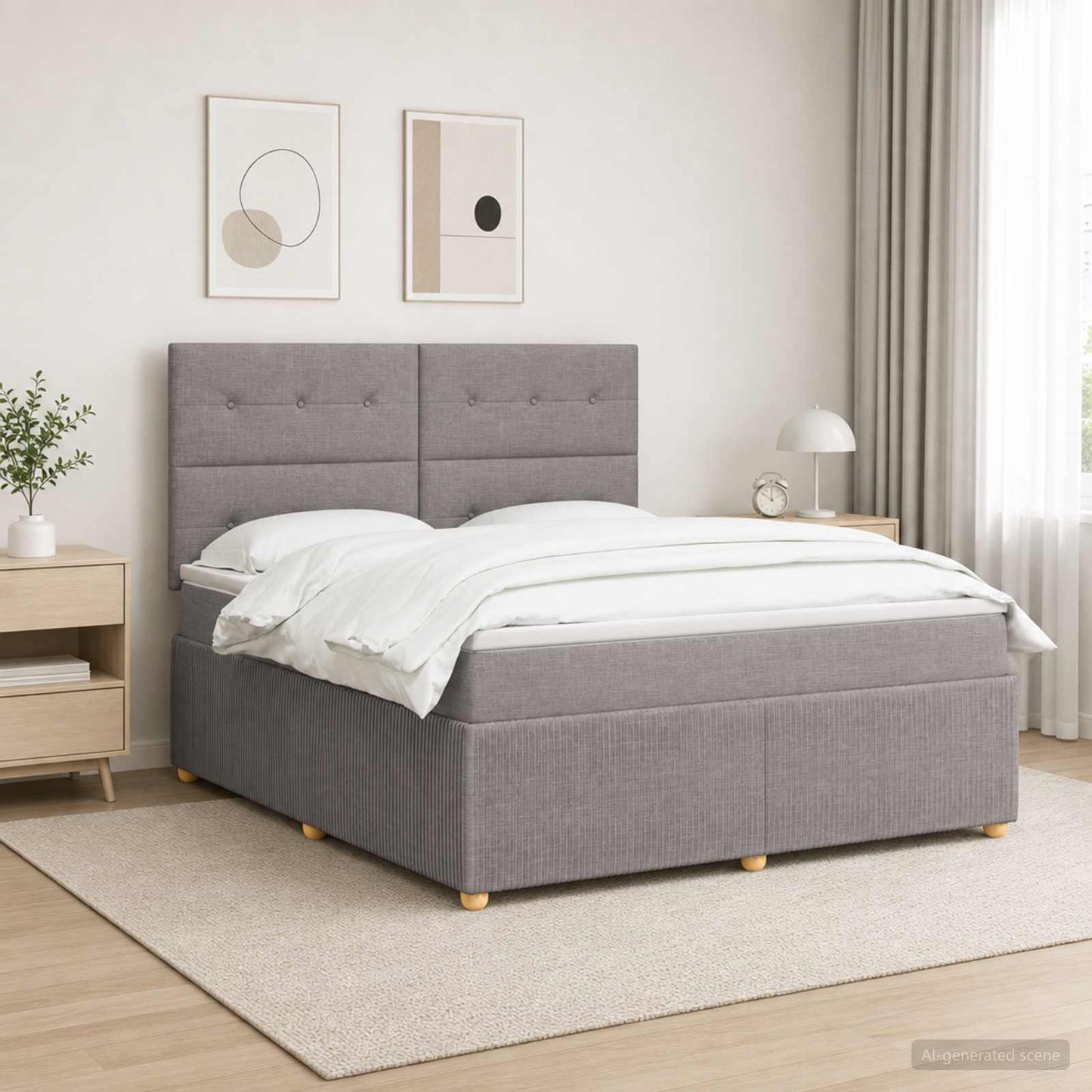 Boxmadras med topmadras Gråbrun 140 x 200 cm Stof