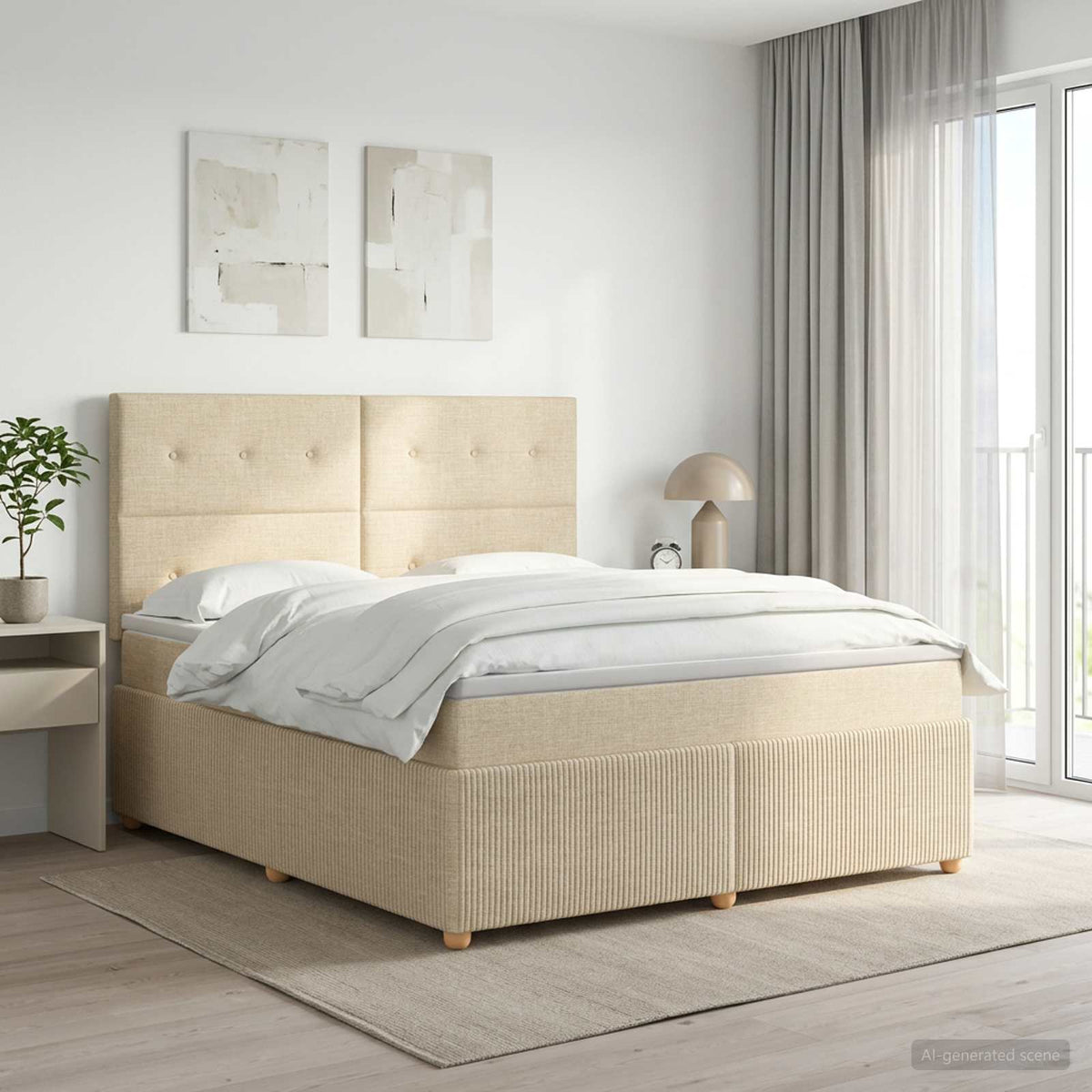 Boxmadras med topmadras Cremefarvet 160 x 200 cm Stof