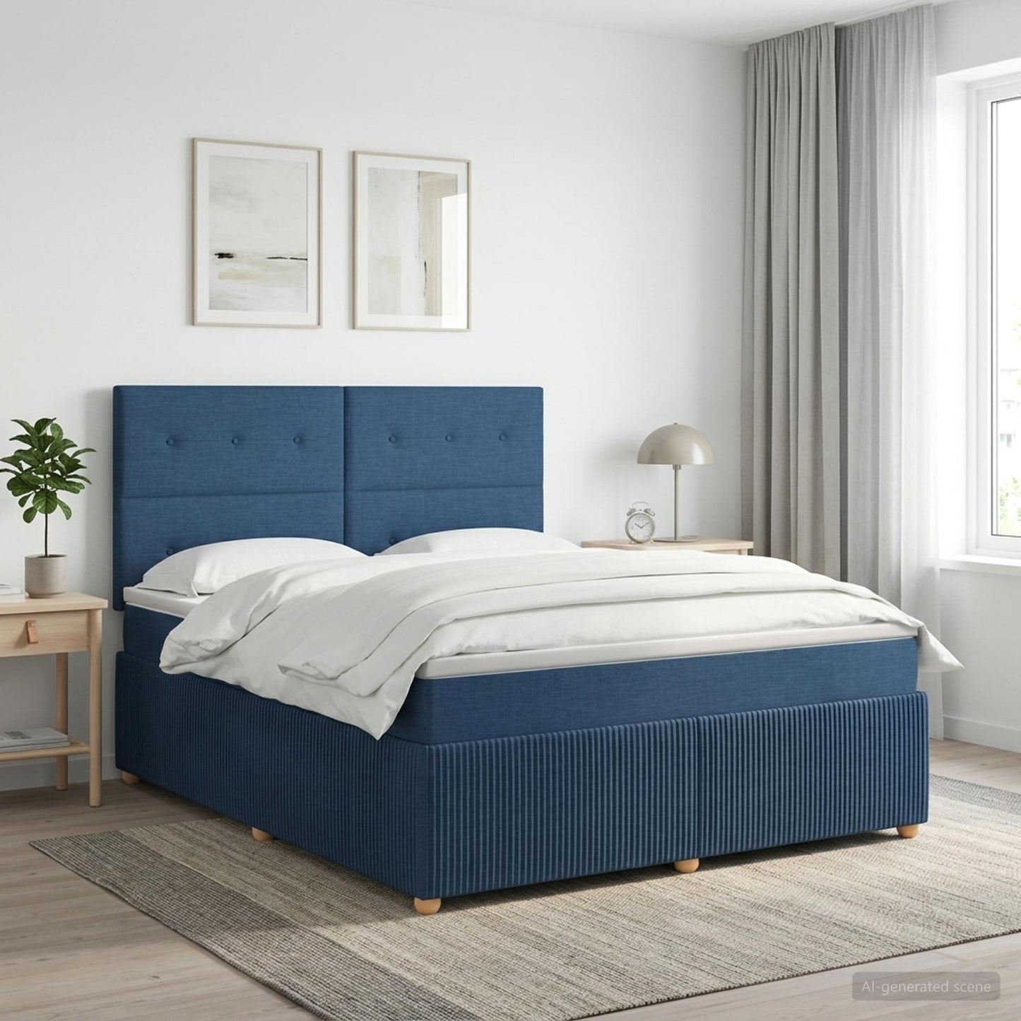 Boxmadras med topmadras med hovedgærde Blå 140 x 200 cm Stof