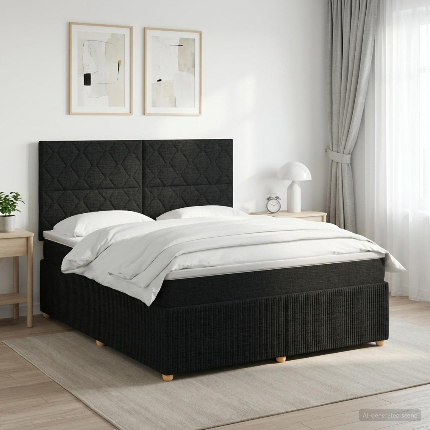 Boxmadras med topmadras med hovedgærde Sort 180 x 200 cm Stof