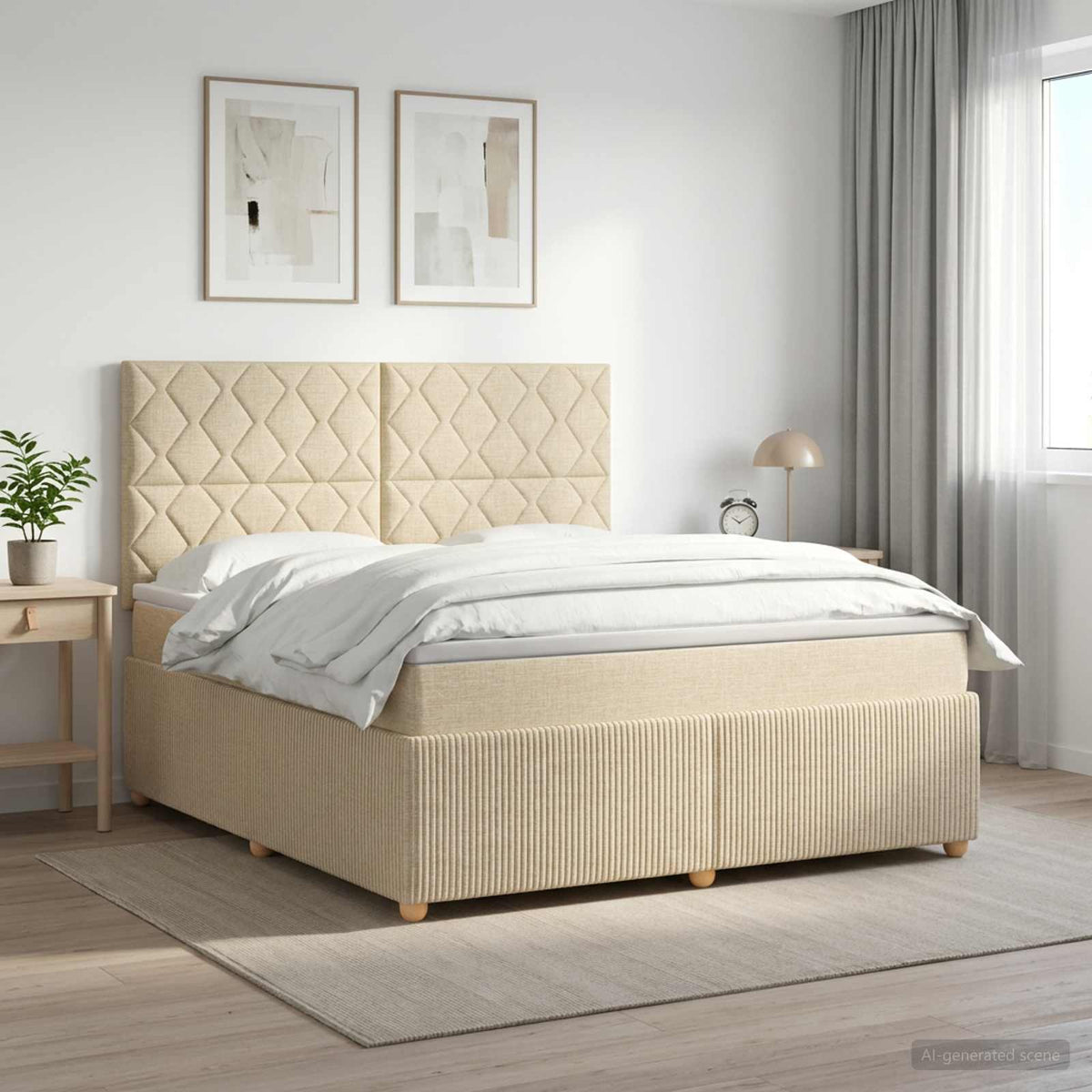 Boxmadras med topmadras Cremefarvet 160 x 200 cm Stof