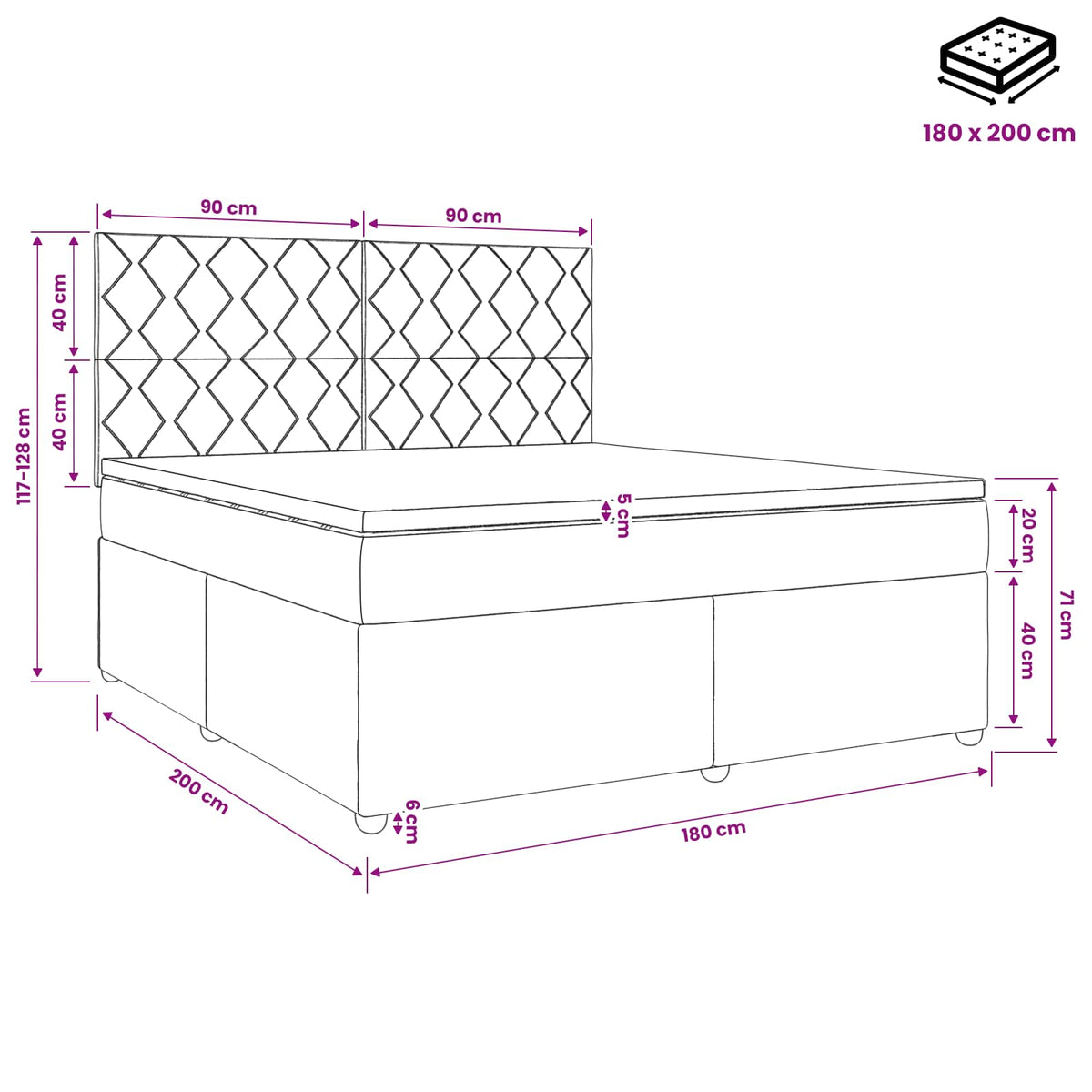 Boxmadras med topmadras Cremefarvet 180 x 200 cm Stof