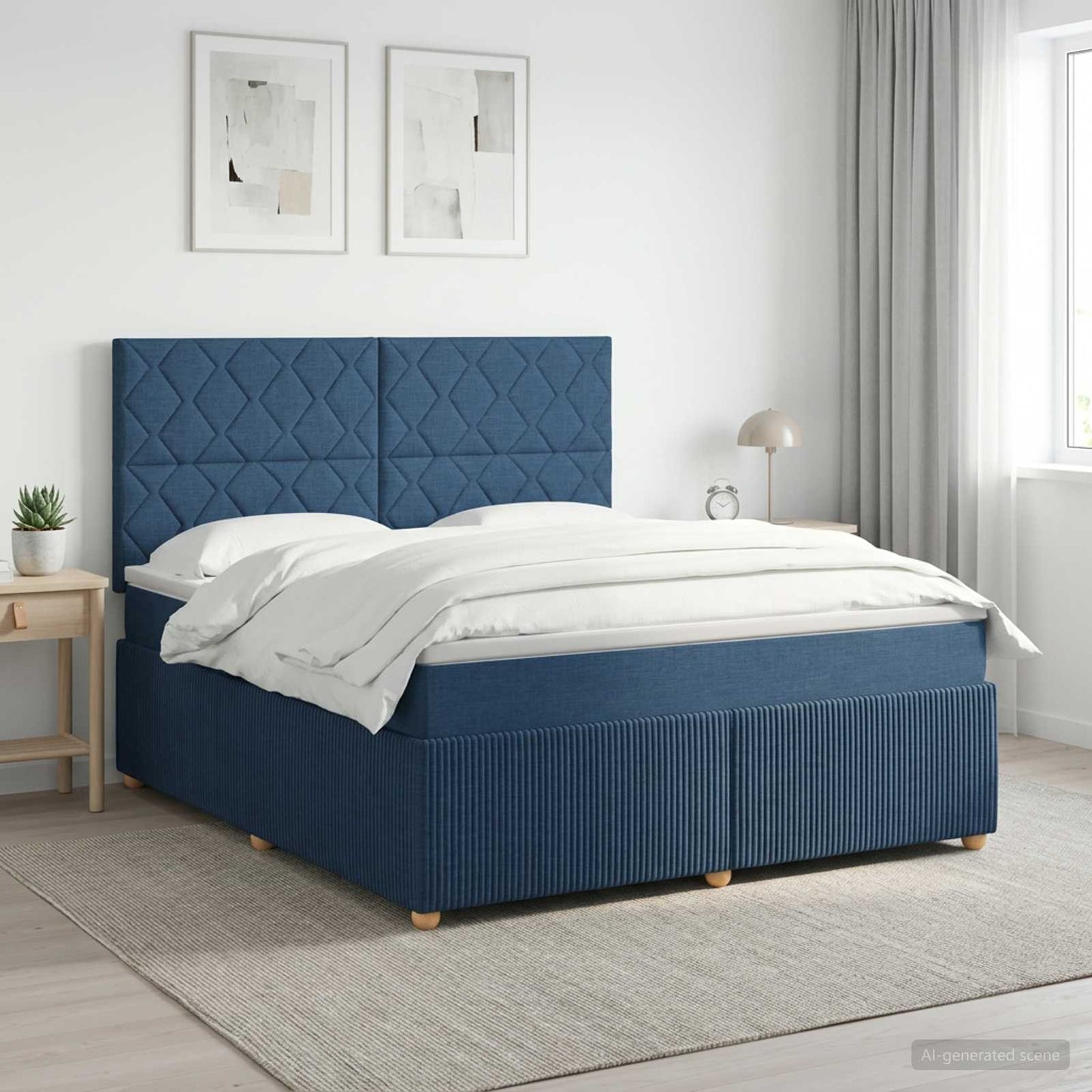 Boxmadras med topmadras med hovedgærde Blå 140 x 190 cm Stof