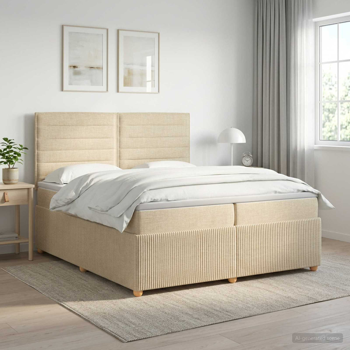 Boxmadras med topmadras Cremefarvet 200 x 200 cm Stof