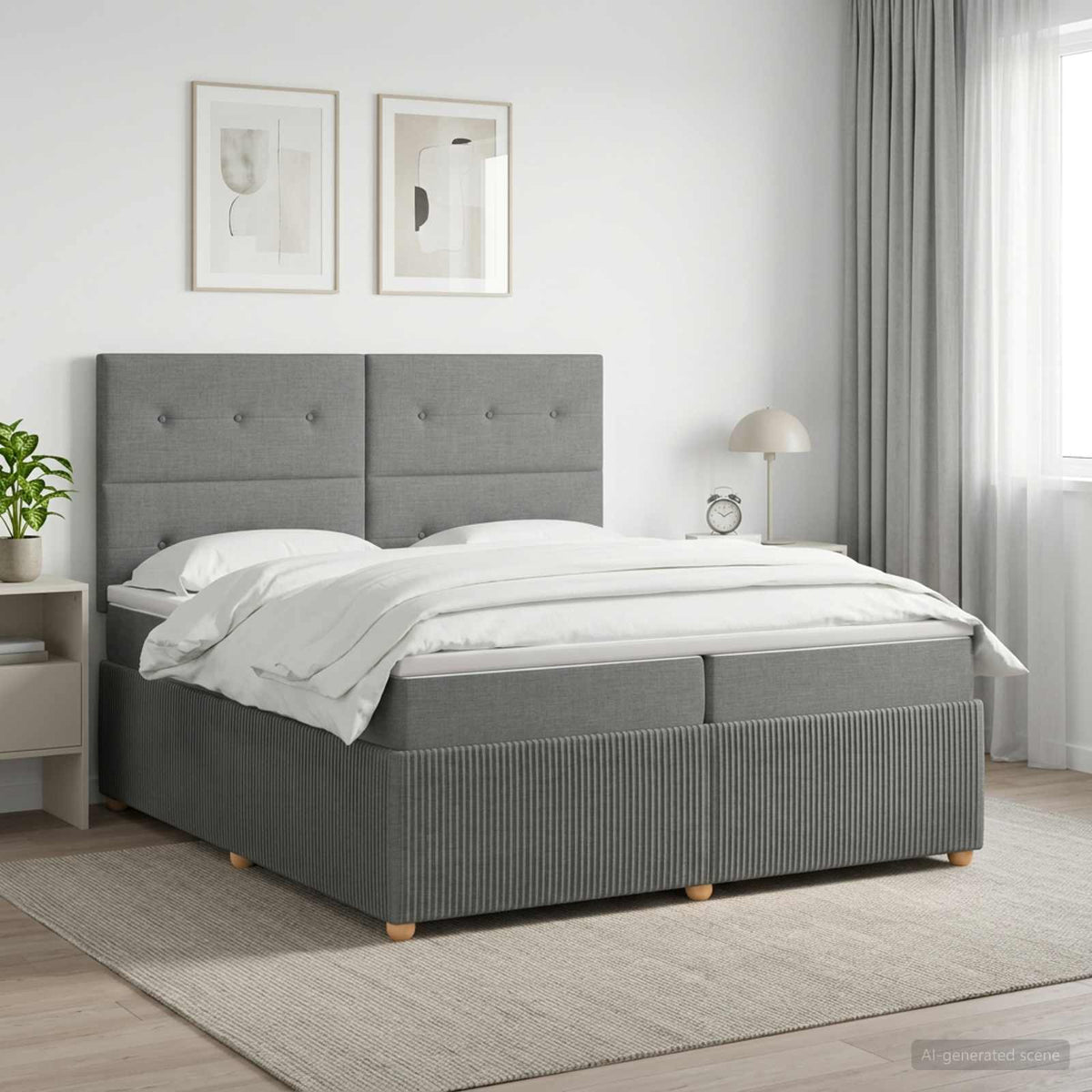 Boxmadras med topmadras Mørkegrå 200 x 200 cm Stof