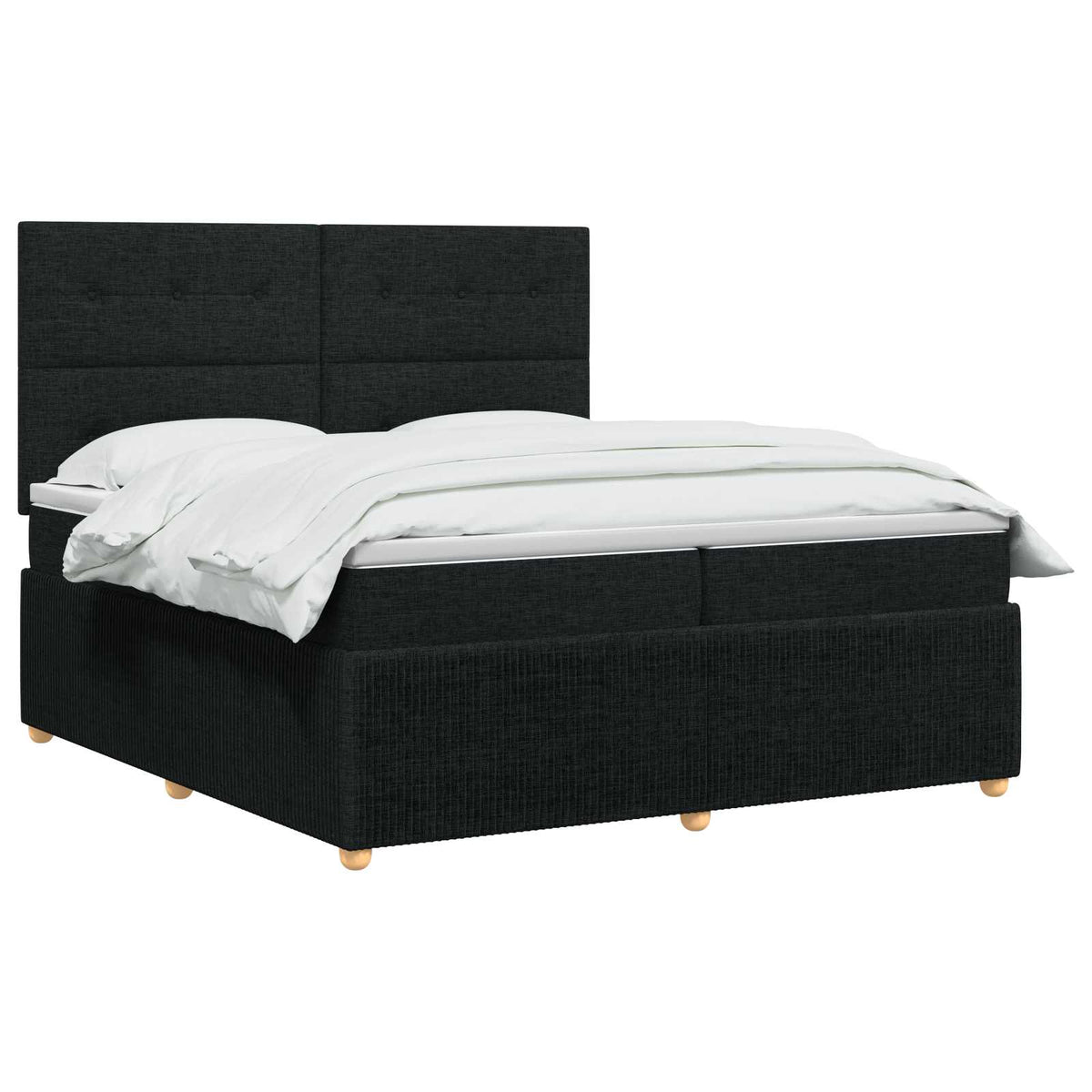 Boxmadras med topmadras med hovedgærde Sort 200 x 200 cm Stof