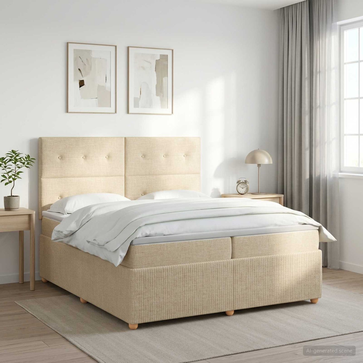 Boxmadras med topmadras Cremefarvet 200 x 200 cm Stof