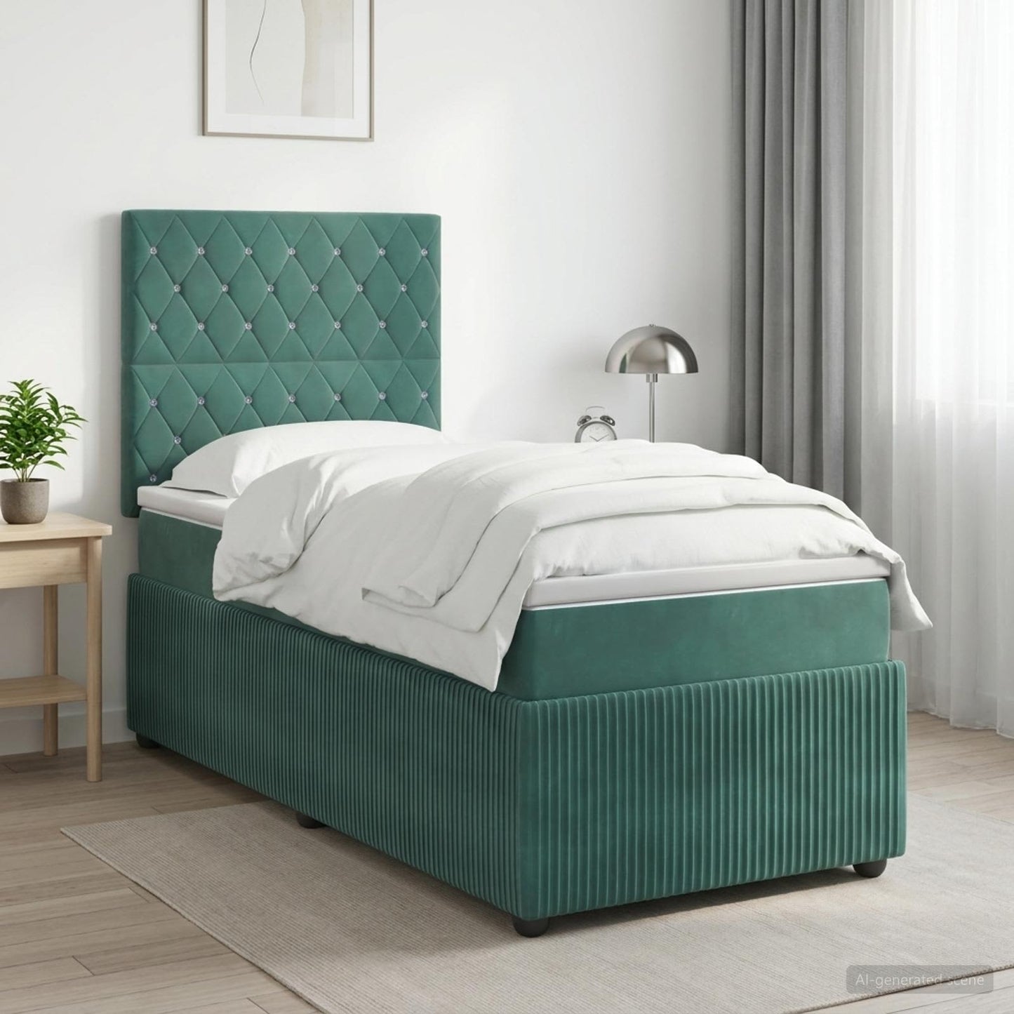 Boxmadras med topmadras Mørkegrøn 90 x 200 cm Fløjl