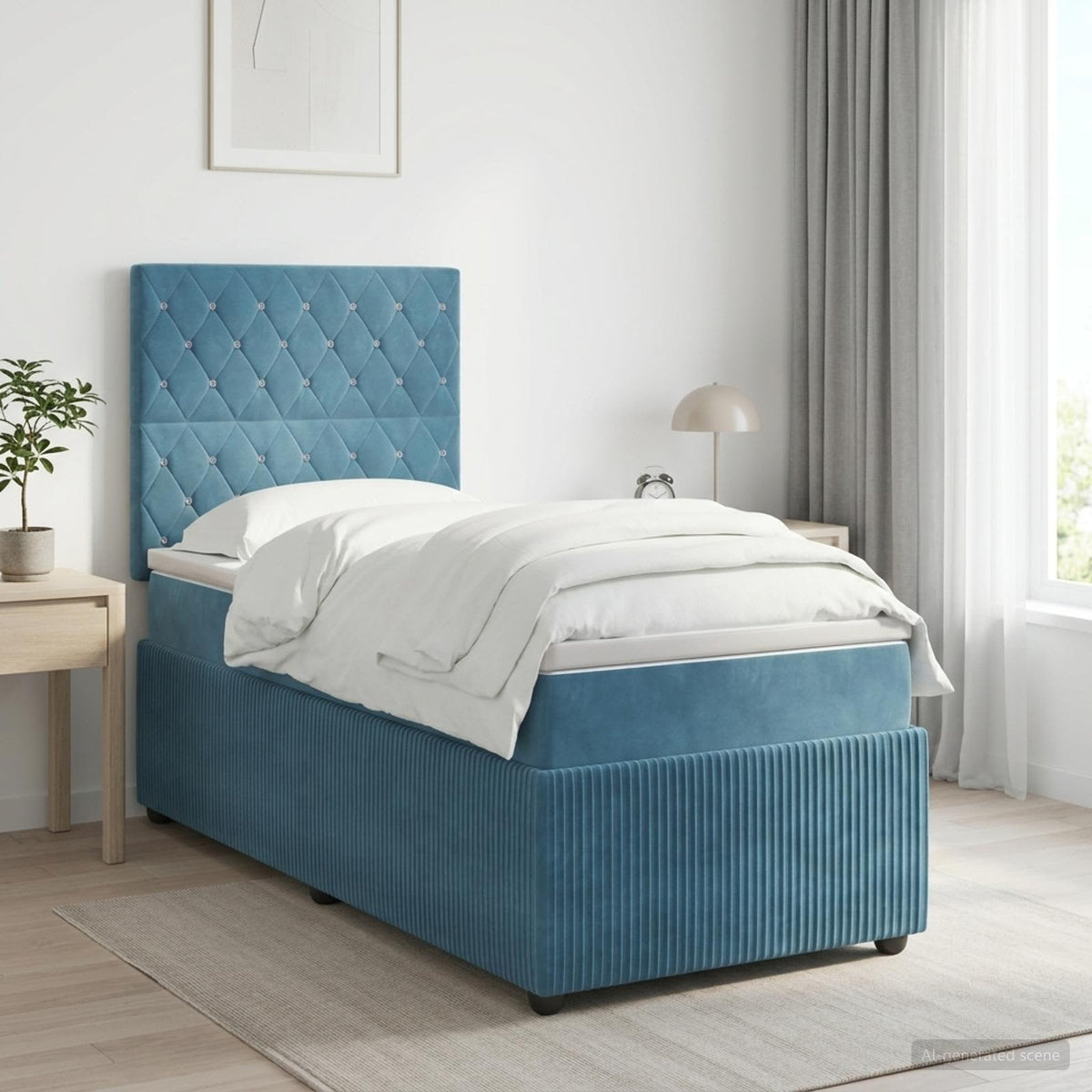 Boxmadras med topmadras med hovedgærde Blå 100 x 200 cm Fløjl