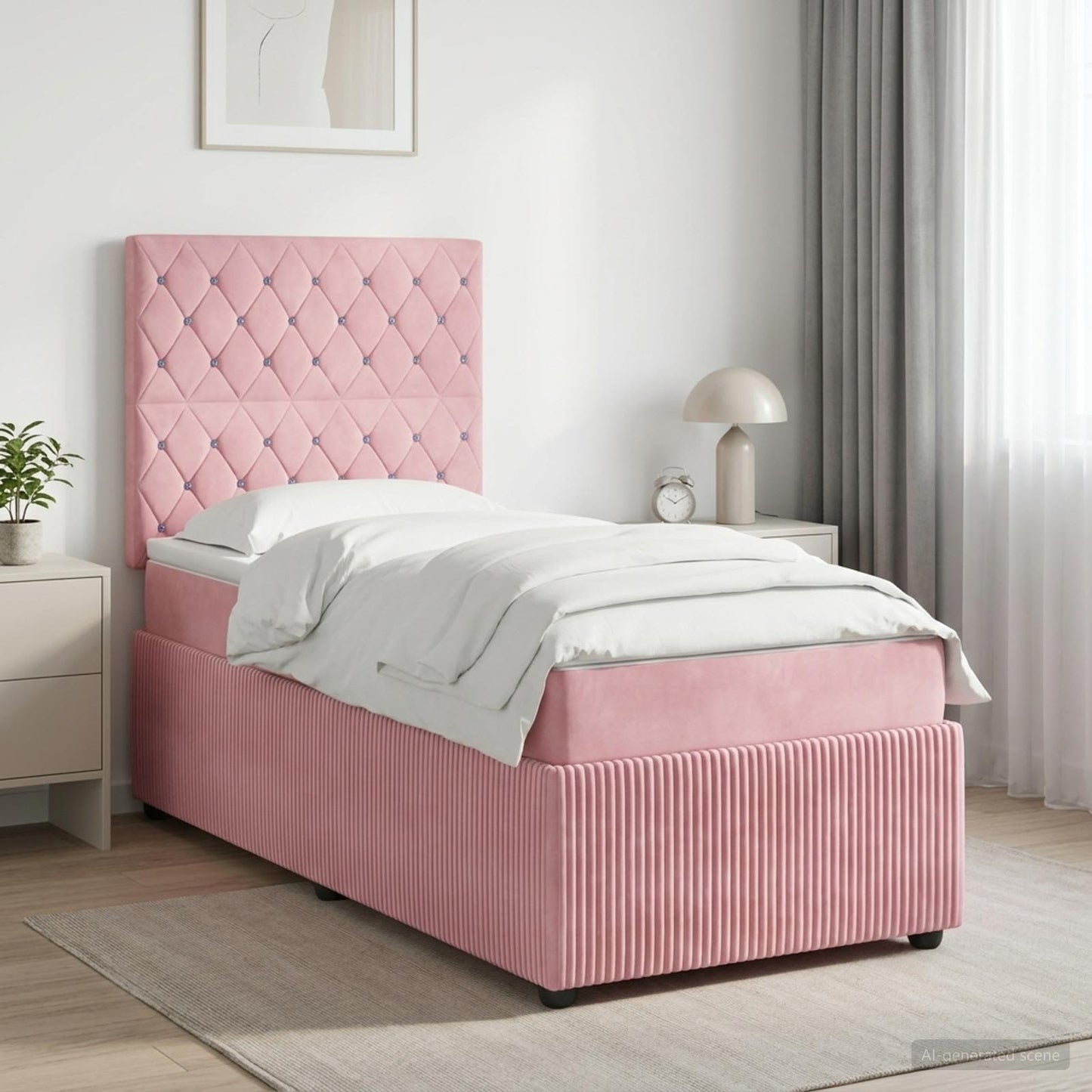 Boxmadras med topmadras Lyserød 90 x 200 cm Fløjl