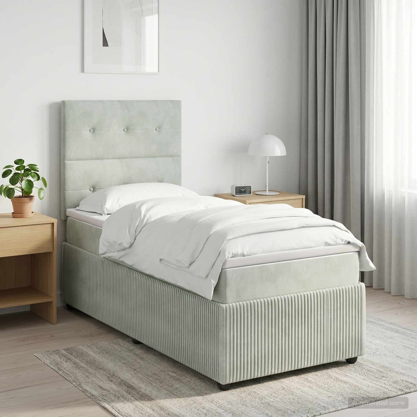 Boxmadras med topmadras Lysegrå 100 x 200 cm Fløjl